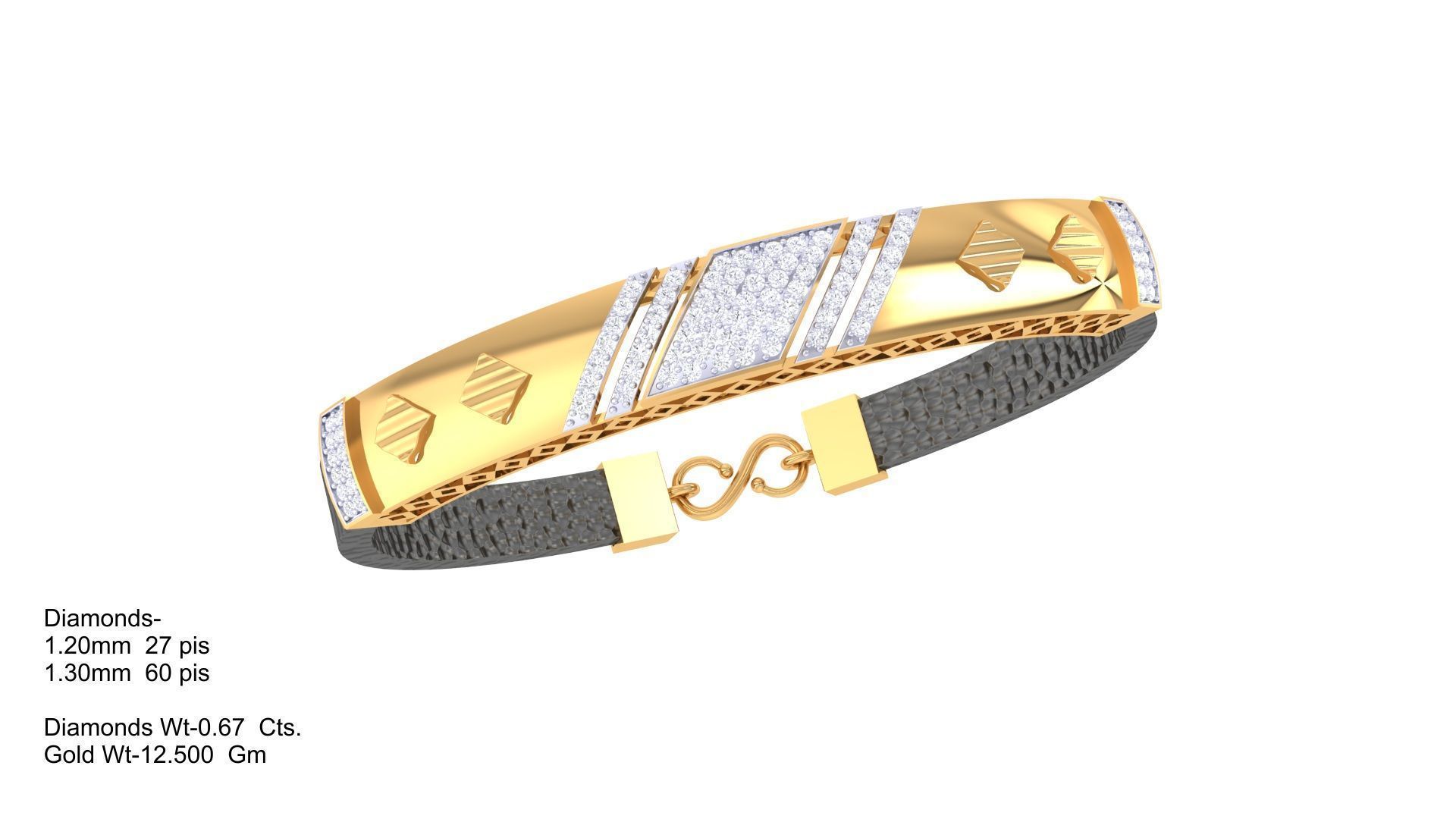 Black Belt Unisex Diamond Bracelet 3dm stl obj gltf glb 3mf 3D print model_4