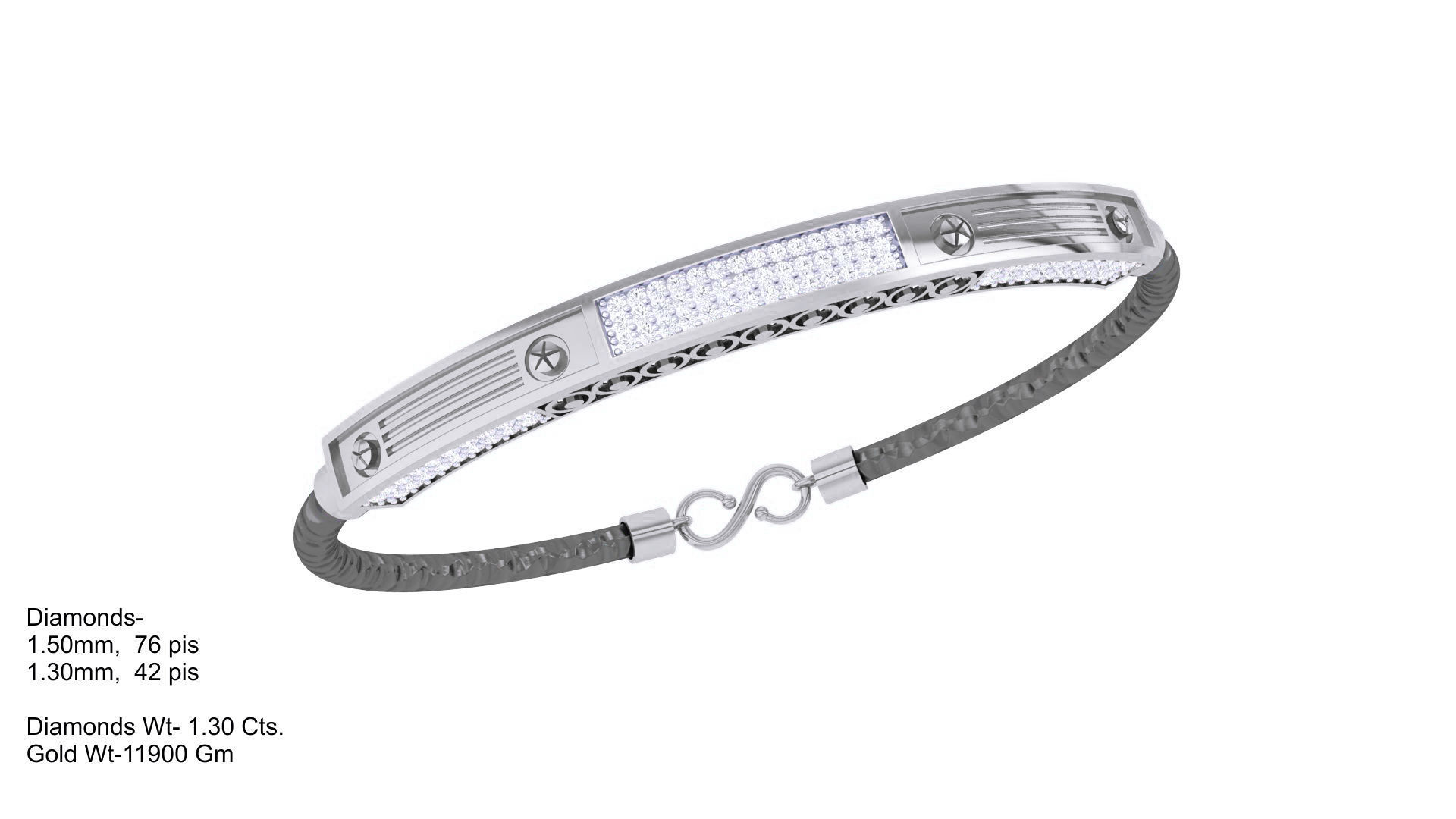 Screw Head Black Belt Unisex Diamond Bracelet 3dm stl obj gltf  3D print model_6