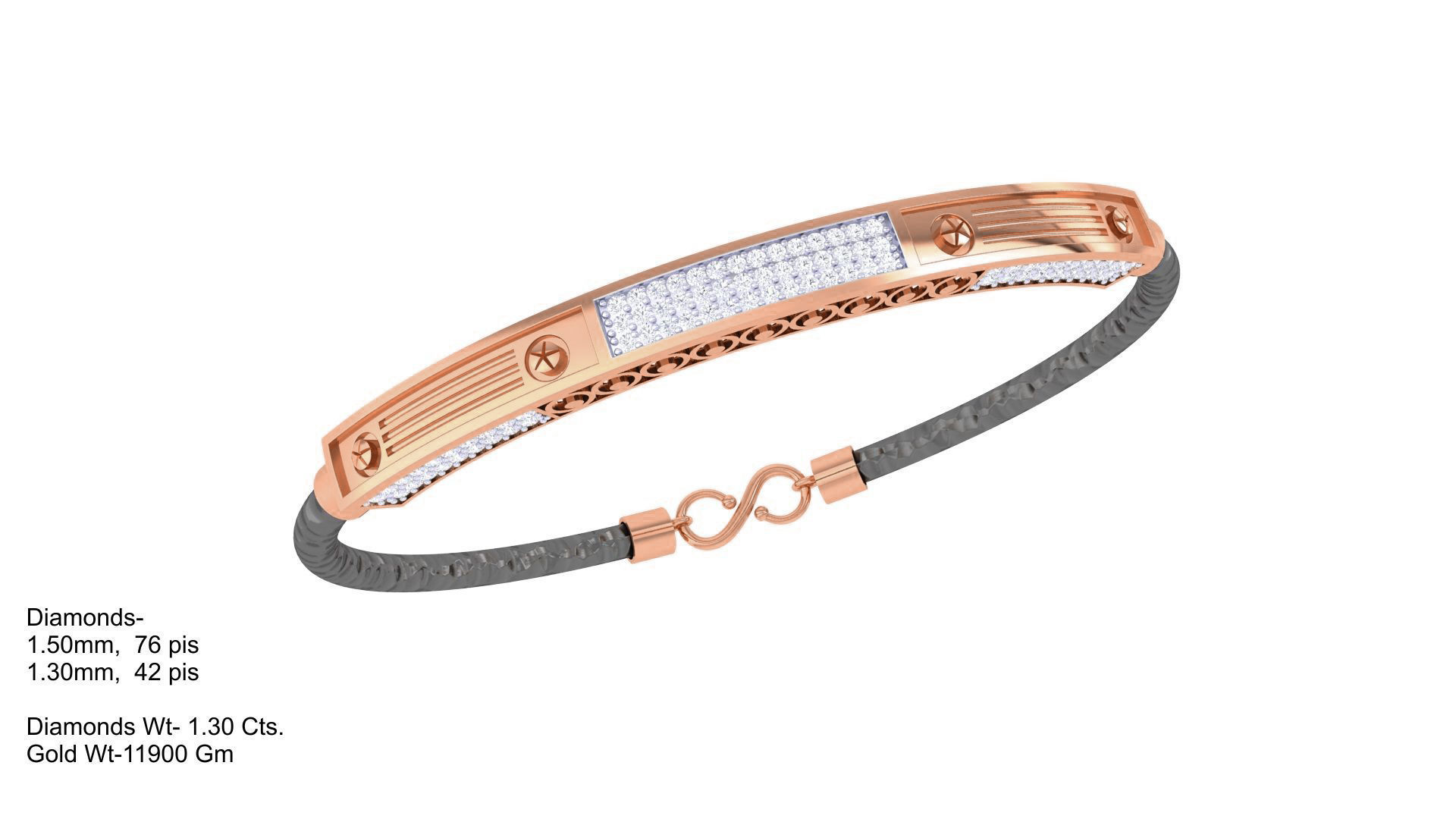 Screw Head Black Belt Unisex Diamond Bracelet 3dm stl obj gltf  3D print model_5