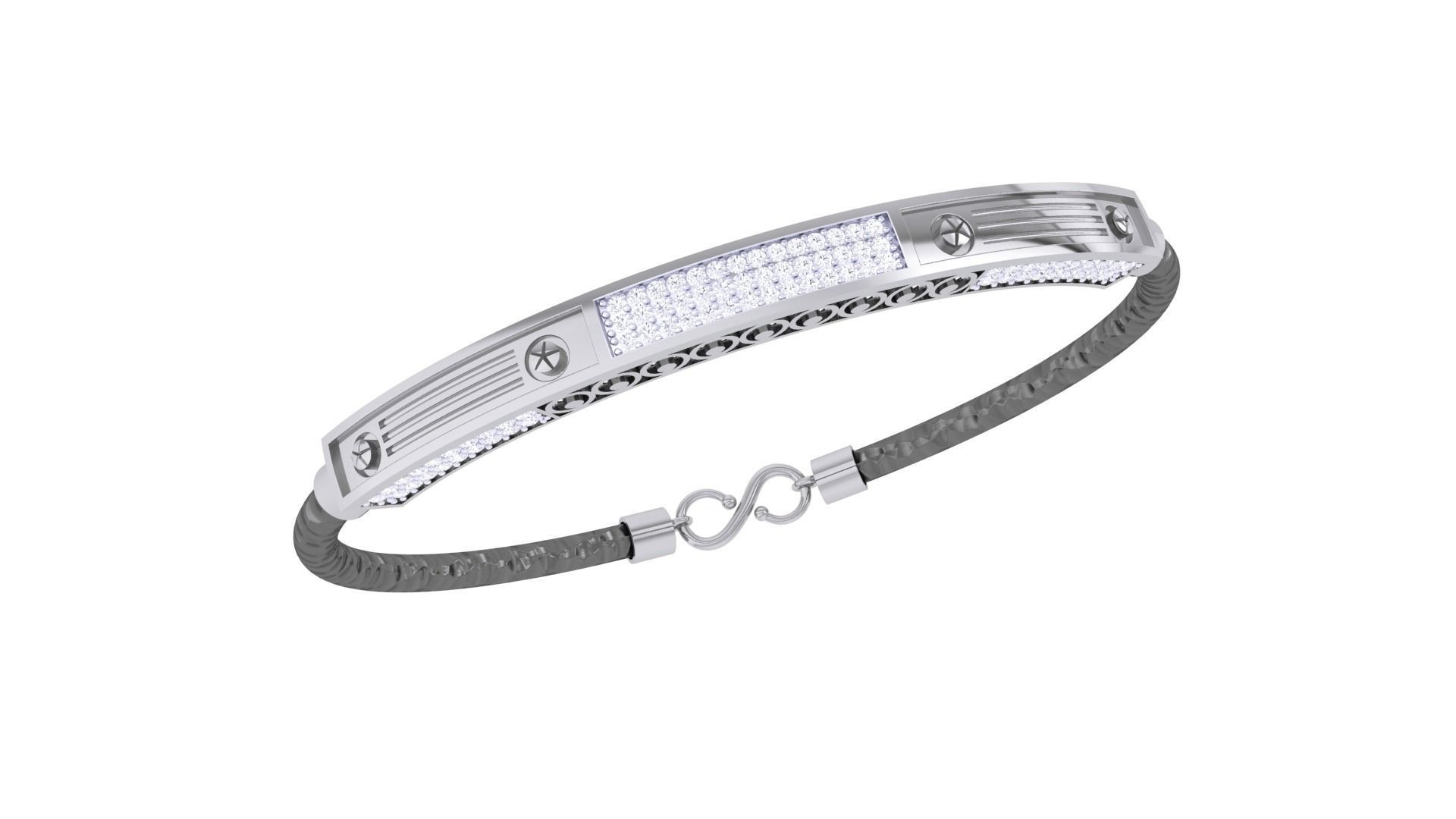 Screw Head Black Belt Unisex Diamond Bracelet 3dm stl obj gltf  3D print model_7