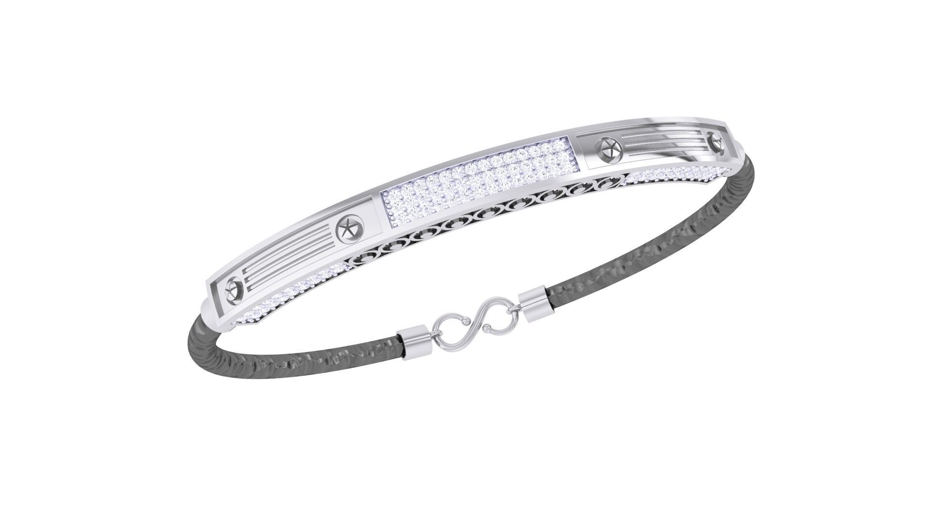 Screw Head Black Belt Unisex Diamond Bracelet 3dm stl obj gltf  3D print model_1