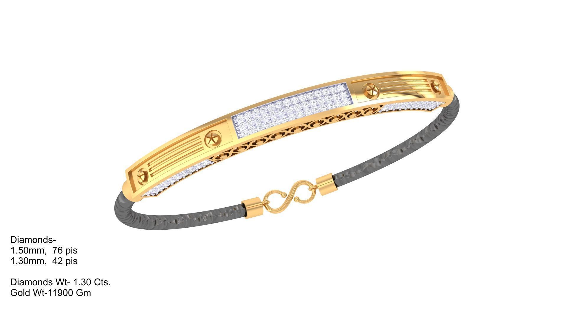 Screw Head Black Belt Unisex Diamond Bracelet 3dm stl obj gltf  3D print model_4