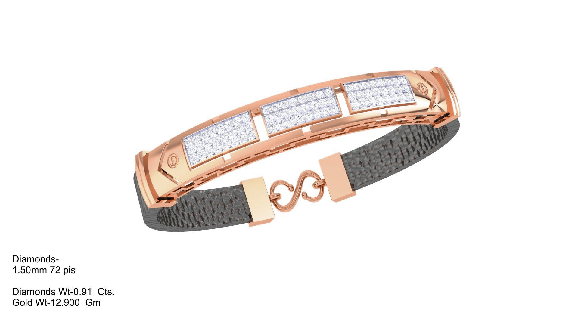 Screw Head Black Belt Unisex Diamond Bracelet 3dm stl obj gltf  3D print model_6