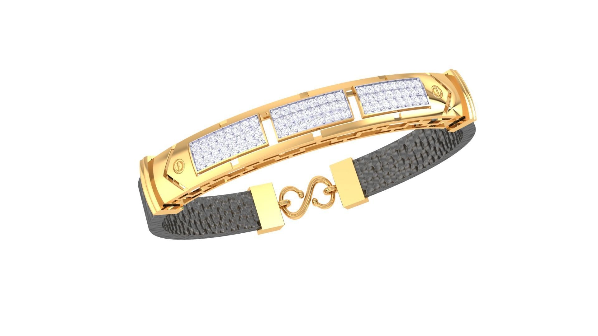 Screw Head Black Belt Unisex Diamond Bracelet 3dm stl obj gltf  3D print model_2