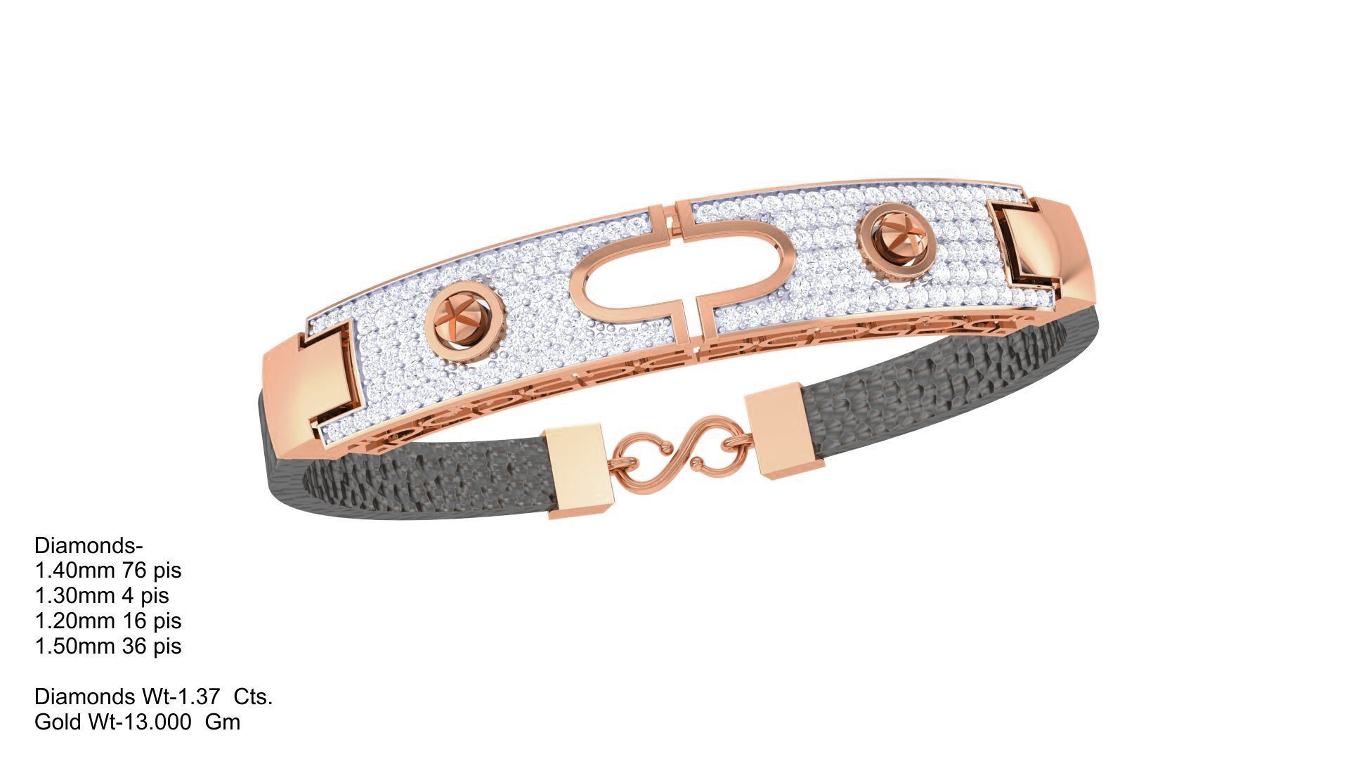 Screw Head Black Belt Unisex Diamond Bracelet 3dm stl obj gltf  3D print model_6