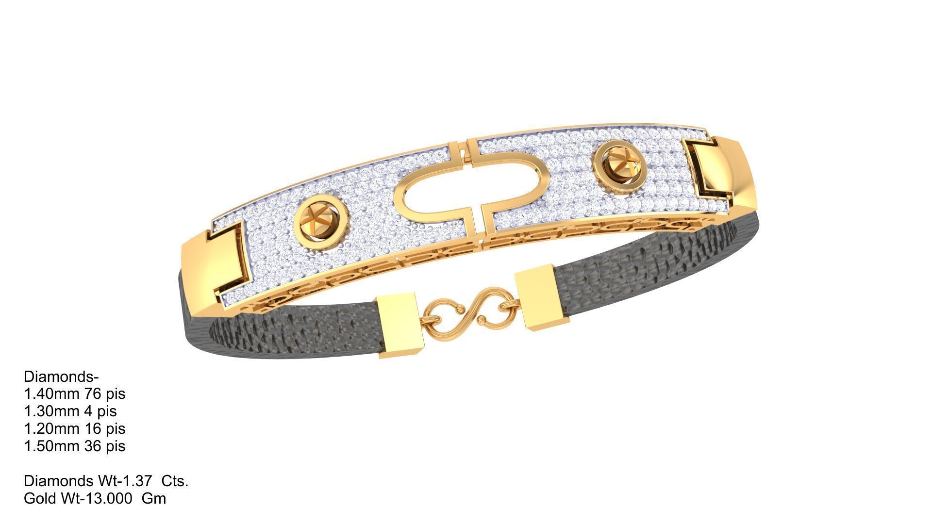 Screw Head Black Belt Unisex Diamond Bracelet 3dm stl obj gltf  3D print model_4