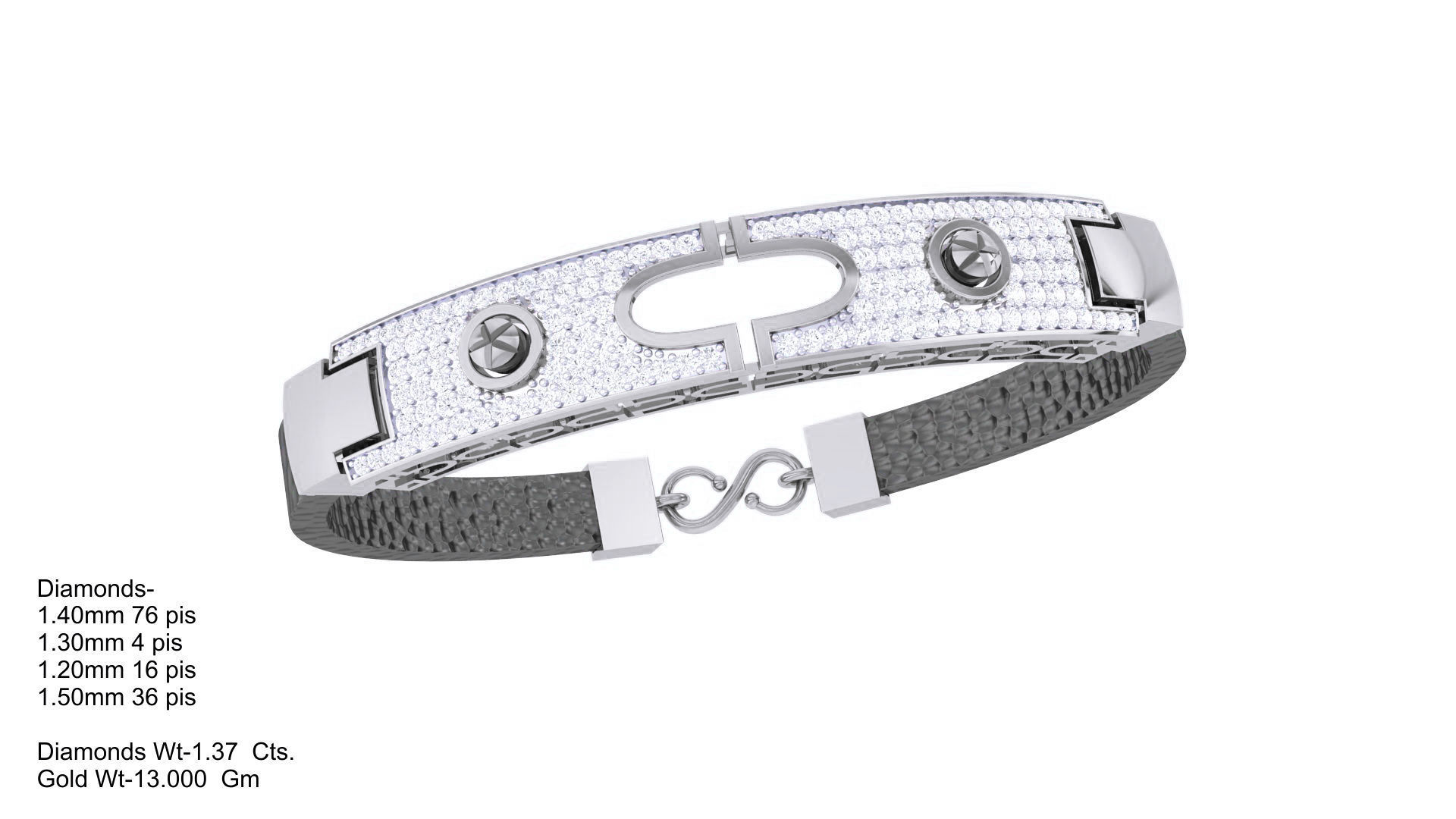 Screw Head Black Belt Unisex Diamond Bracelet 3dm stl obj gltf  3D print model_5