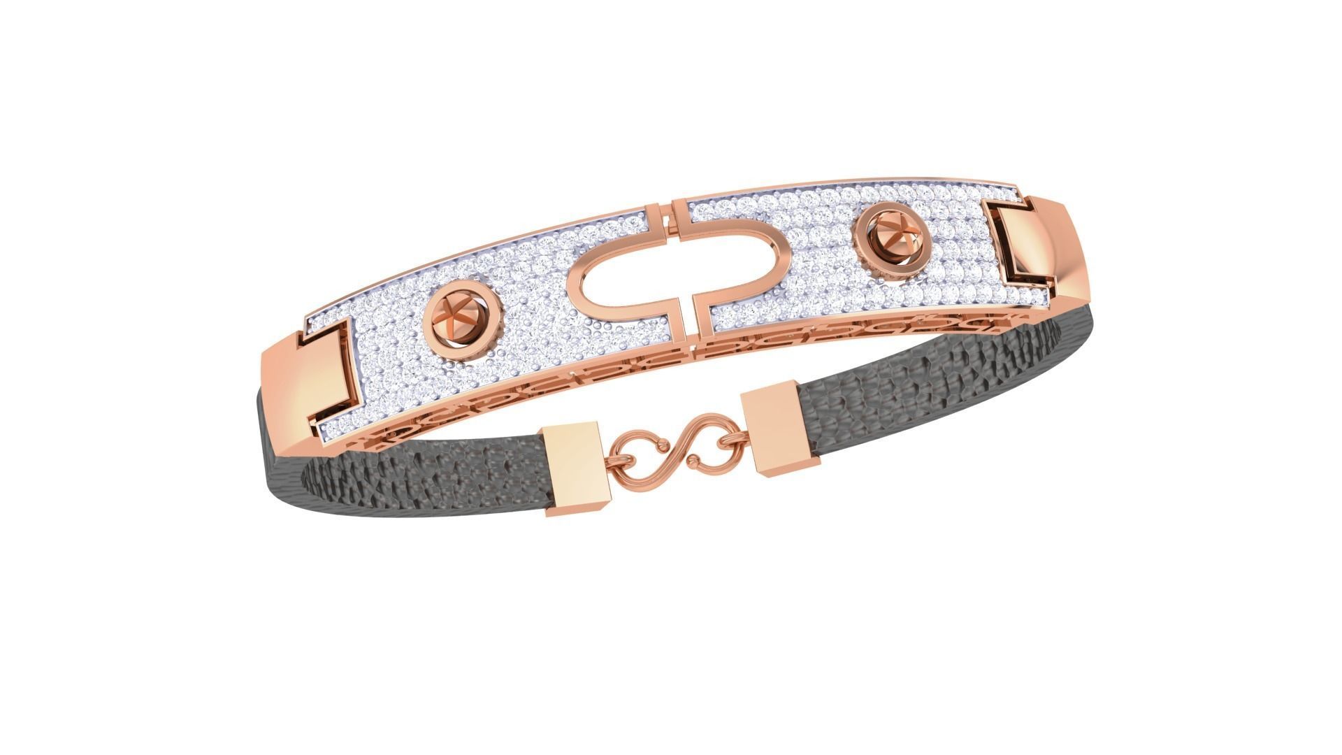 Screw Head Black Belt Unisex Diamond Bracelet 3dm stl obj gltf  3D print model_8