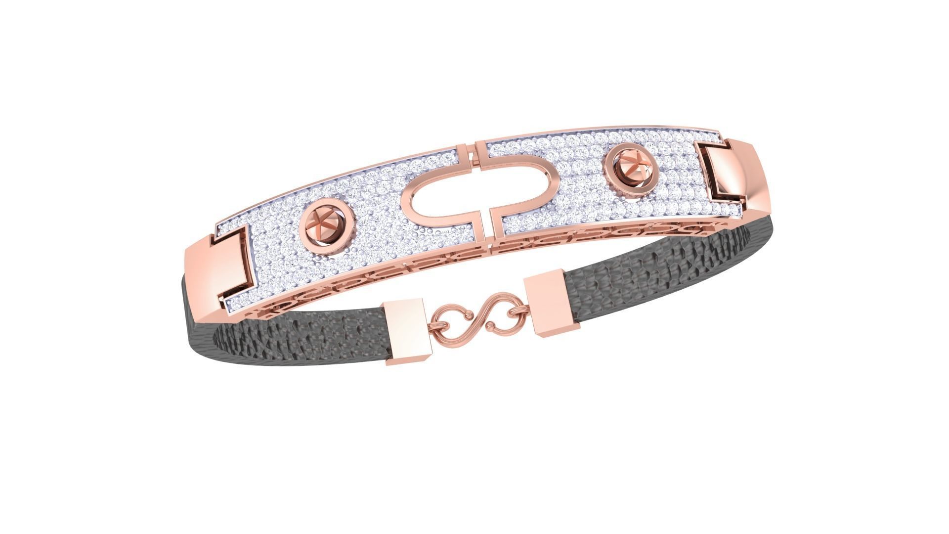 Screw Head Black Belt Unisex Diamond Bracelet 3dm stl obj gltf  3D print model_3