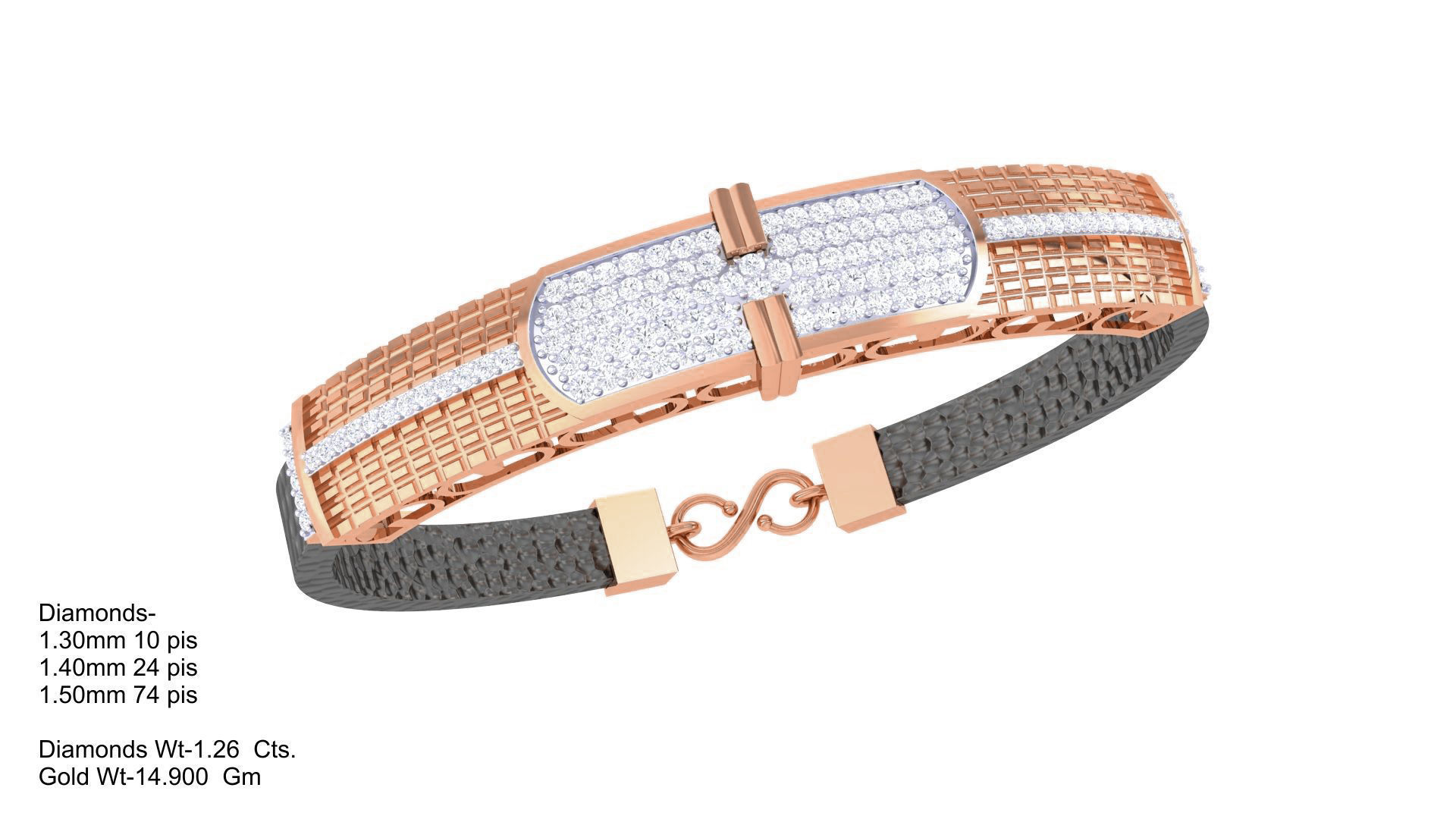 Black Belt Unisex Diamond Bracelet 3dm stl obj gltf glb 3mf 3D print model_6