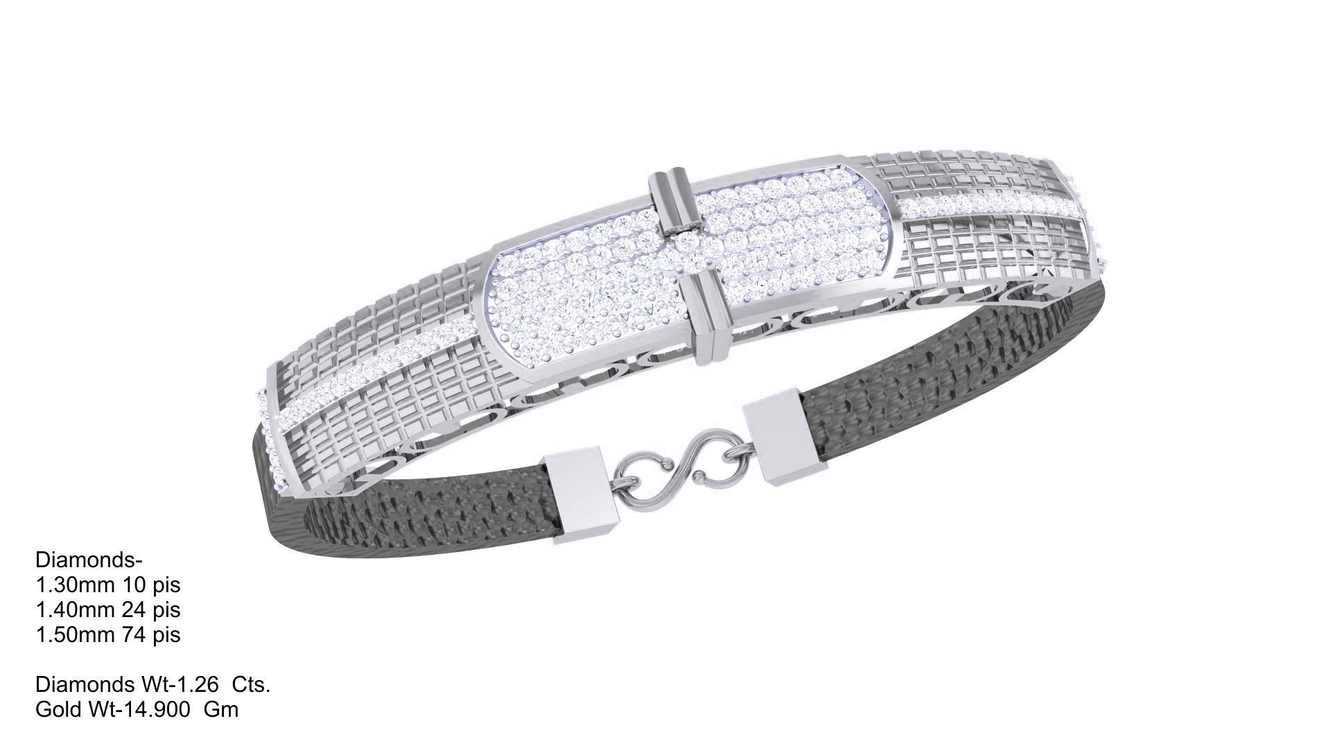 Black Belt Unisex Diamond Bracelet 3dm stl obj gltf glb 3mf 3D print model_5