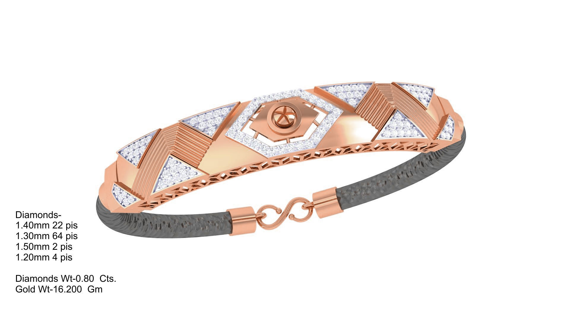 Screw Head Black Belt Unisex Diamond Bracelet 3dm stl obj gltf  3D print model_6