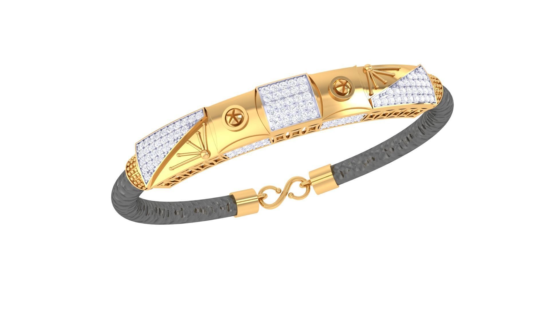 Screw Head Black Belt Unisex Diamond Bracelet 3dm stl obj gltf  3D print model_2