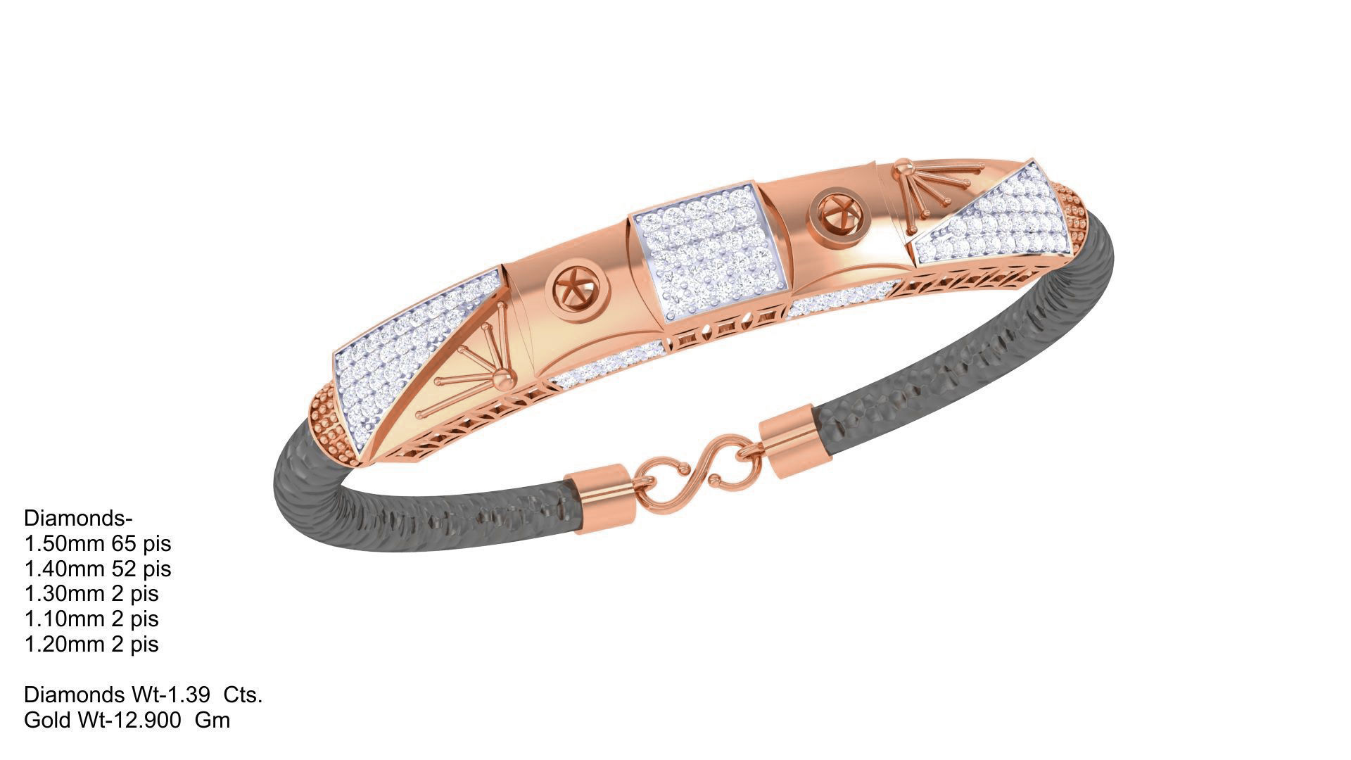 Screw Head Black Belt Unisex Diamond Bracelet 3dm stl obj gltf  3D print model_6