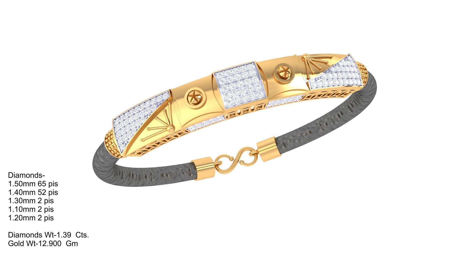 Screw Head Black Belt Unisex Diamond Bracelet 3dm stl obj gltf  3D print model_4