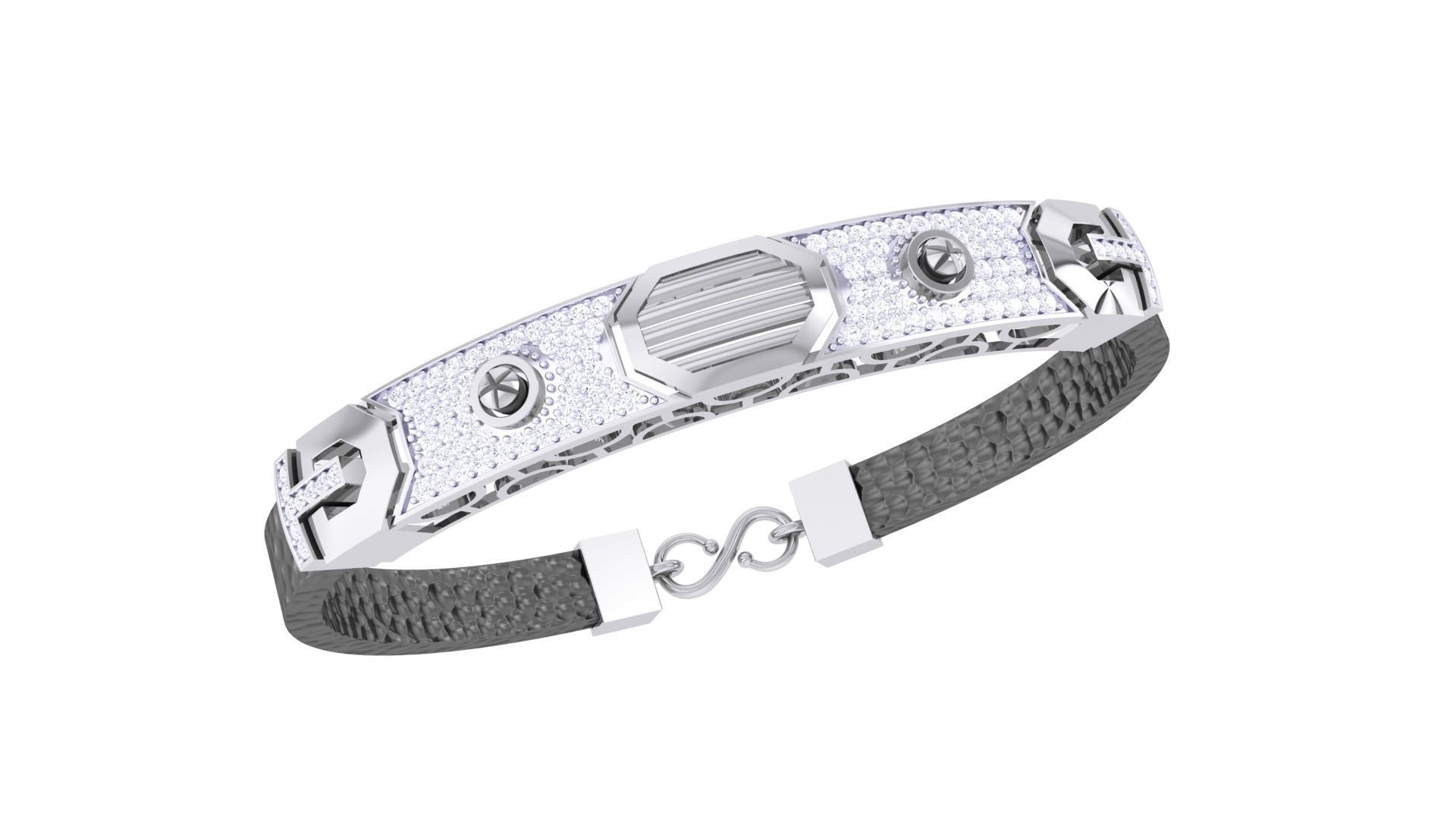 Screw Head Black Belt Unisex Diamond Bracelet 3dm stl obj gltf  3D print model_1