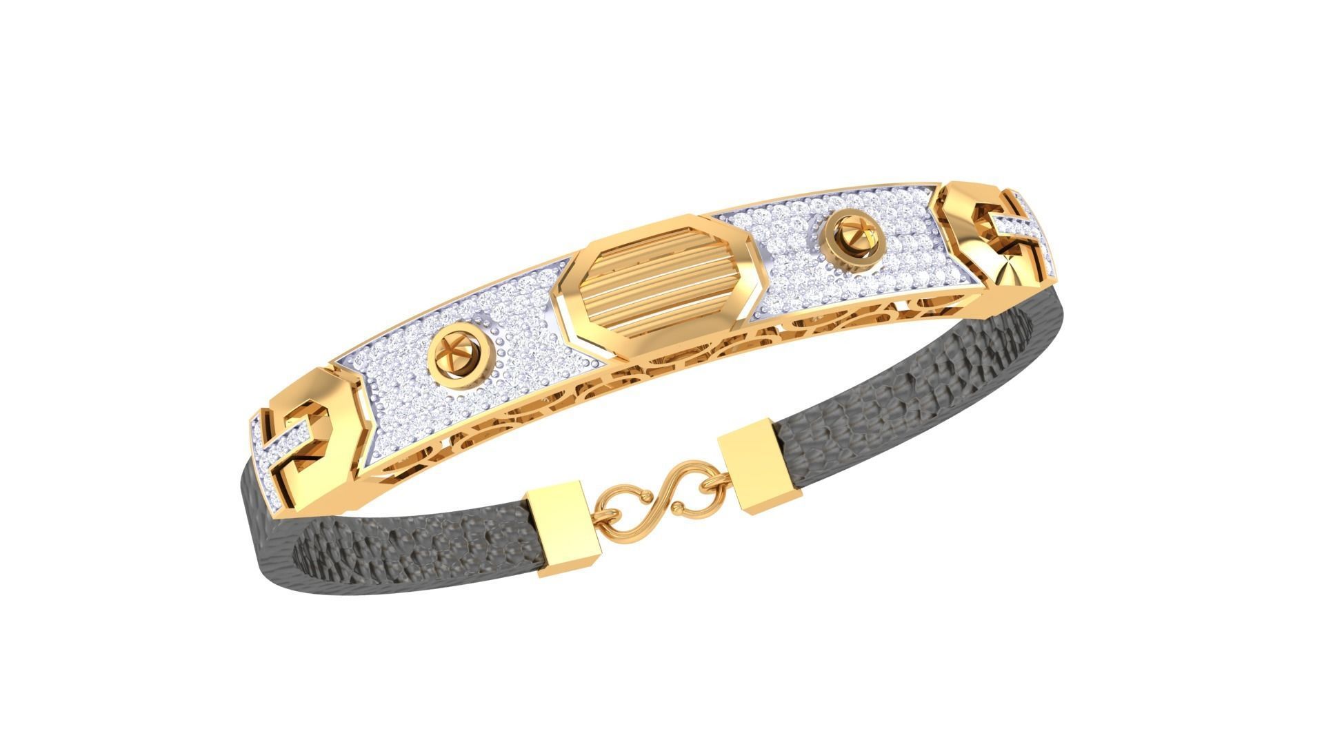 Screw Head Black Belt Unisex Diamond Bracelet 3dm stl obj gltf  3D print model_2