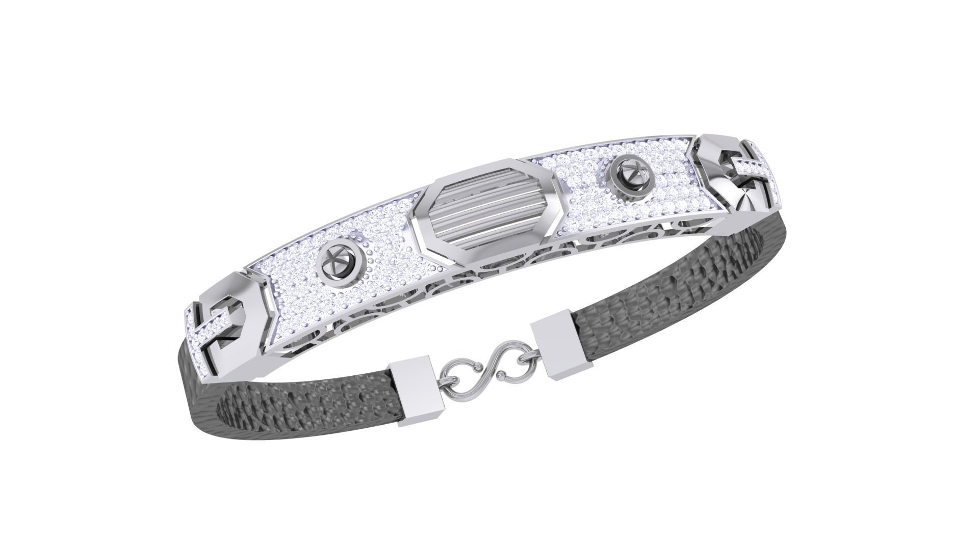 Screw Head Black Belt Unisex Diamond Bracelet 3dm stl obj gltf  3D print model_7