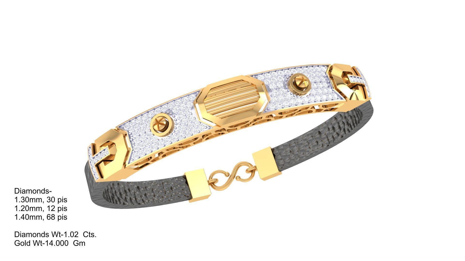 Screw Head Black Belt Unisex Diamond Bracelet 3dm stl obj gltf  3D print model_4