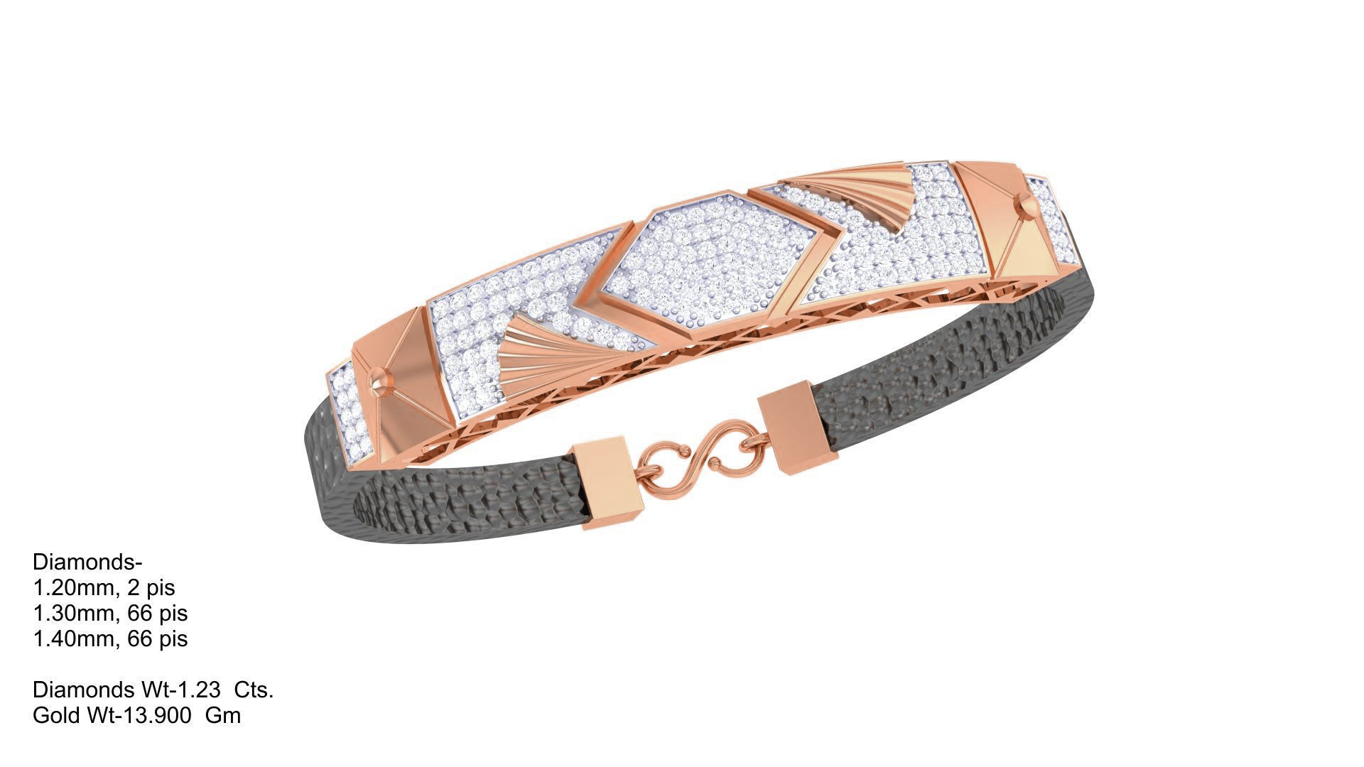 Black Belt Unisex Diamond Bracelet 3dm stl obj gltf glb 3mf 3D print model_6