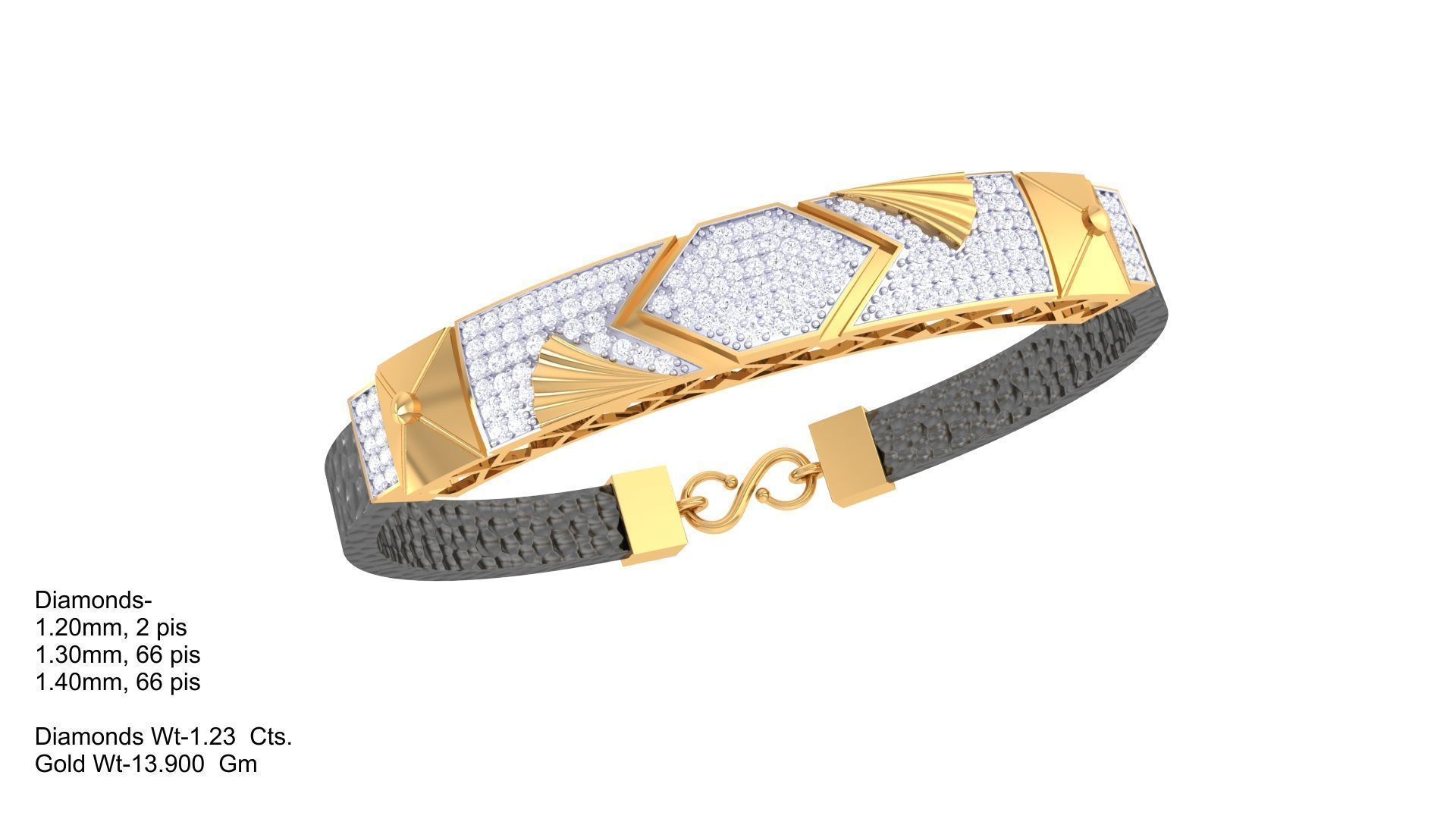 Black Belt Unisex Diamond Bracelet 3dm stl obj gltf glb 3mf 3D print model_4