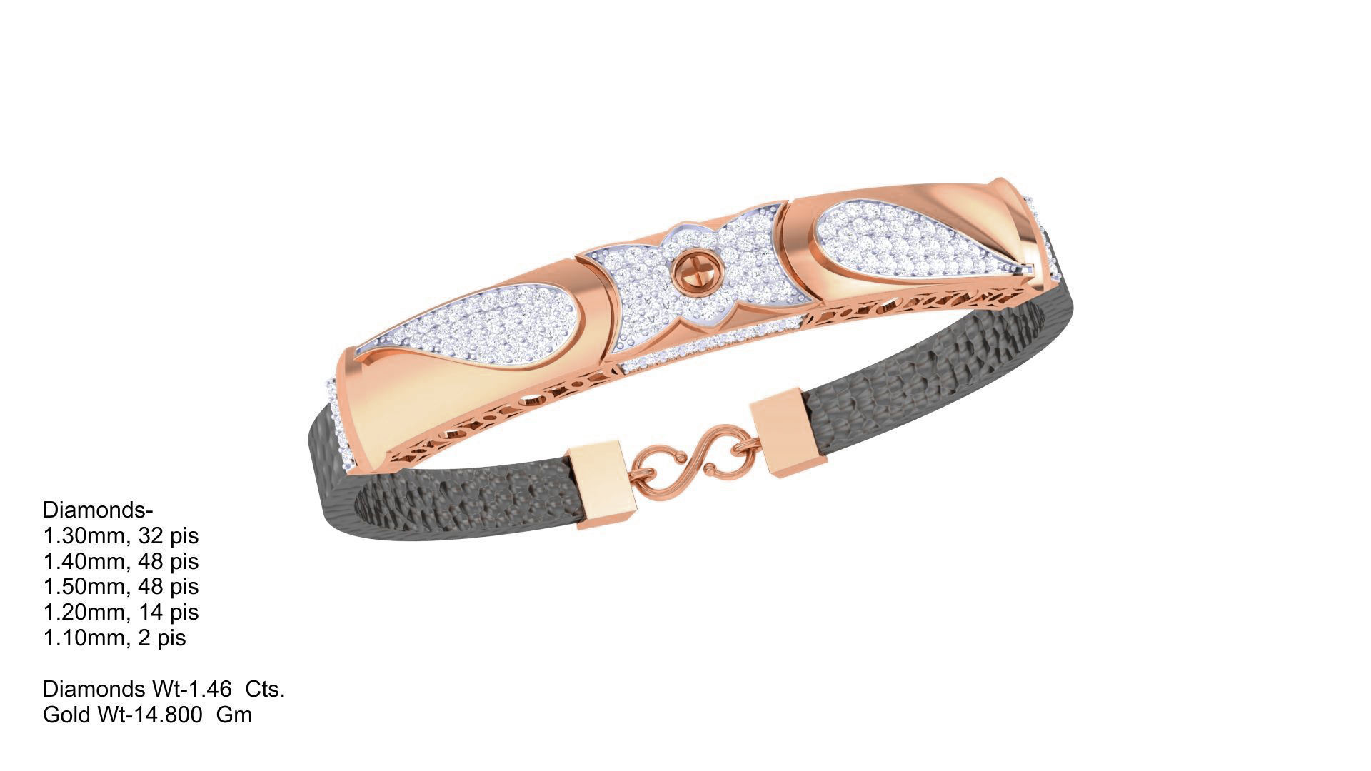 Screw Head Black Belt Unisex Diamond Bracelet 3dm stl obj gltf  3D print model_5