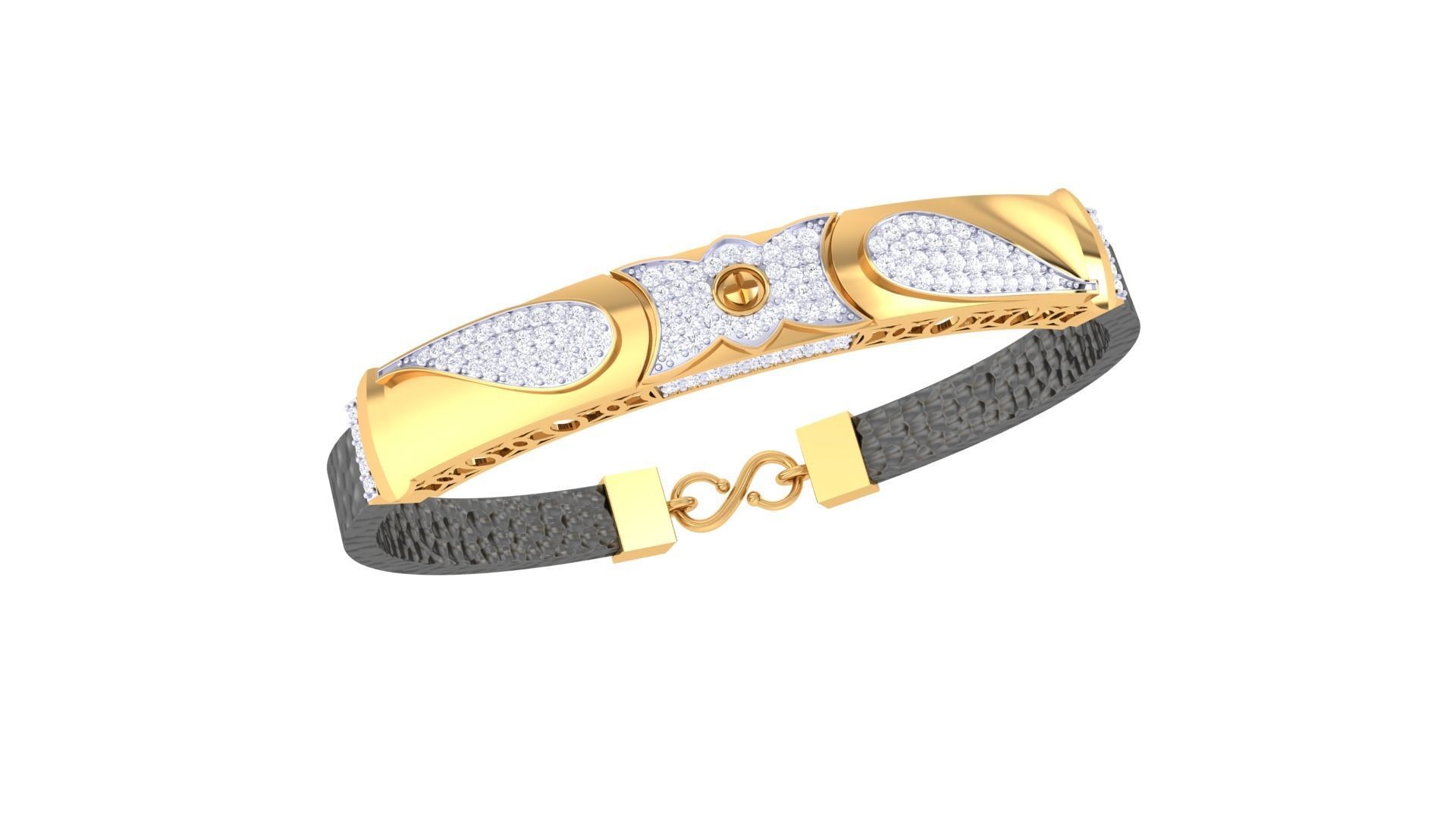 Screw Head Black Belt Unisex Diamond Bracelet 3dm stl obj gltf  3D print model_2