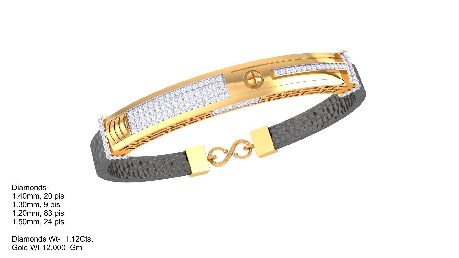 Screw Head Black Belt Unisex Diamond Bracelet 3dm stl obj gltf  3D print model_4