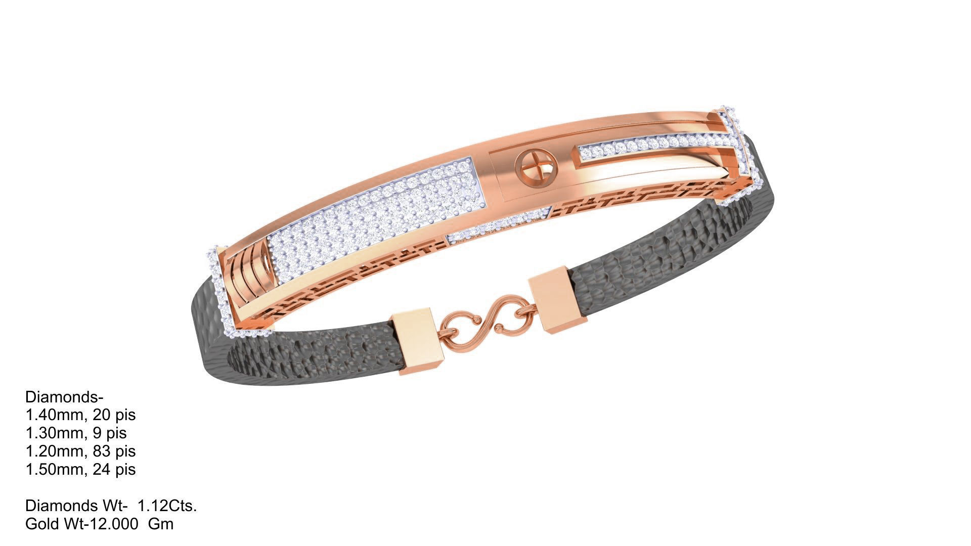 Screw Head Black Belt Unisex Diamond Bracelet 3dm stl obj gltf  3D print model_6