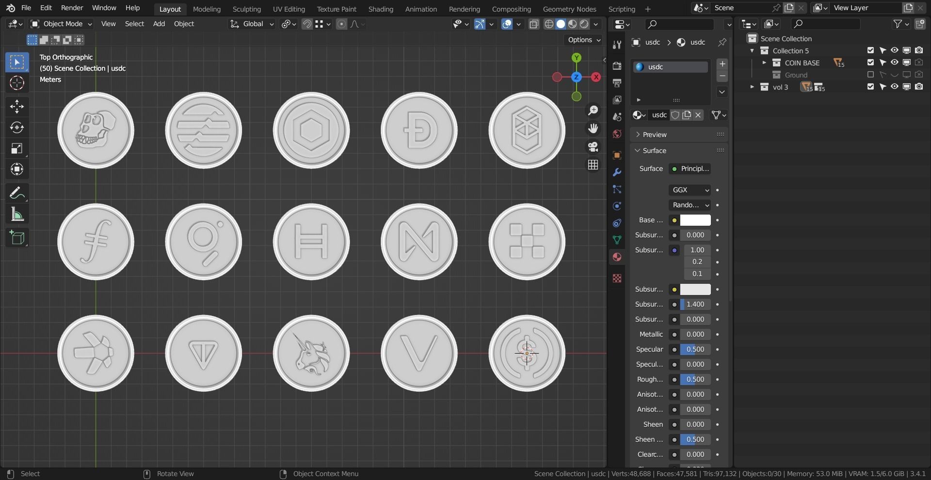15 Base Crypto Coins vol3 Low-poly 3D model_4