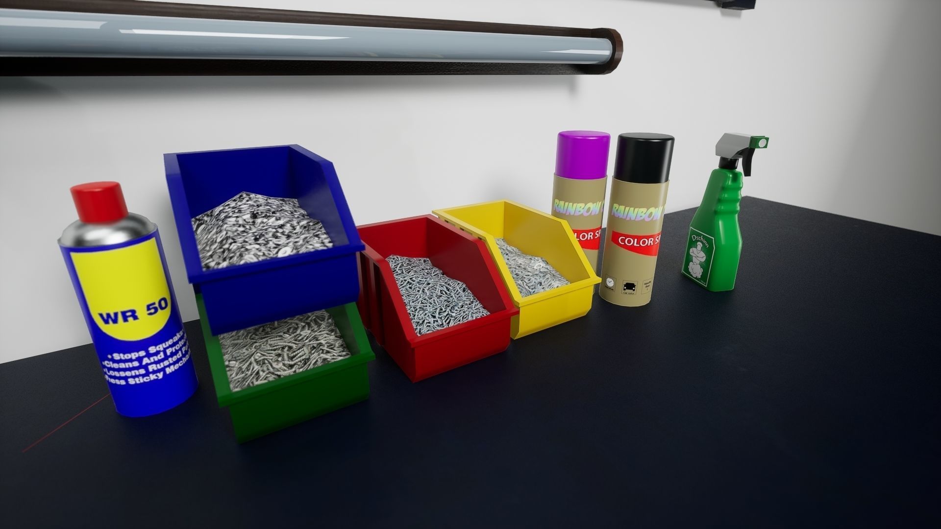 Workbench with Tools Low-poly 3D model_7