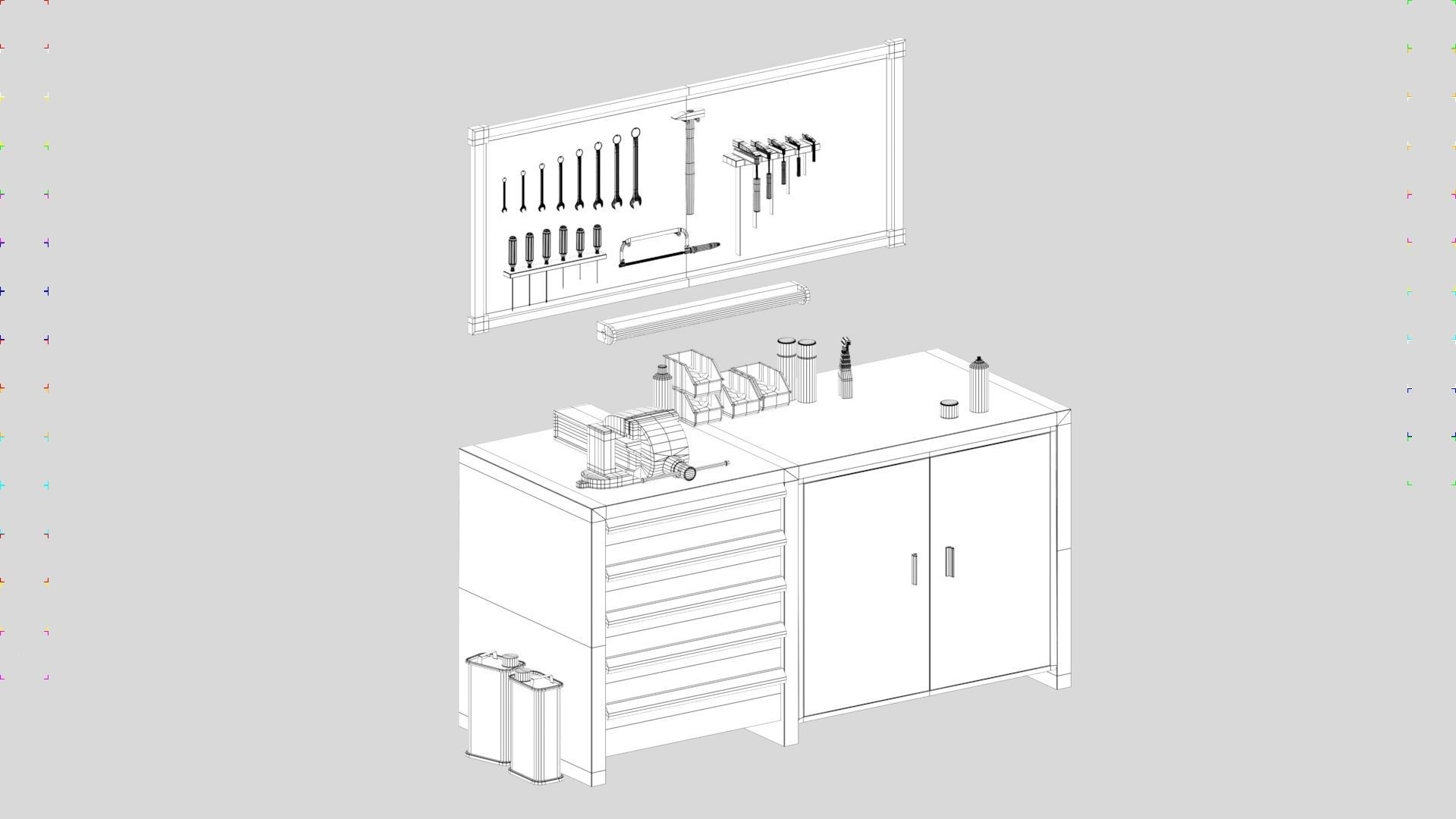 Workbench with Tools Low-poly 3D model_14