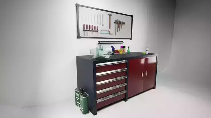 Workbench with Tools Low-poly 3D model