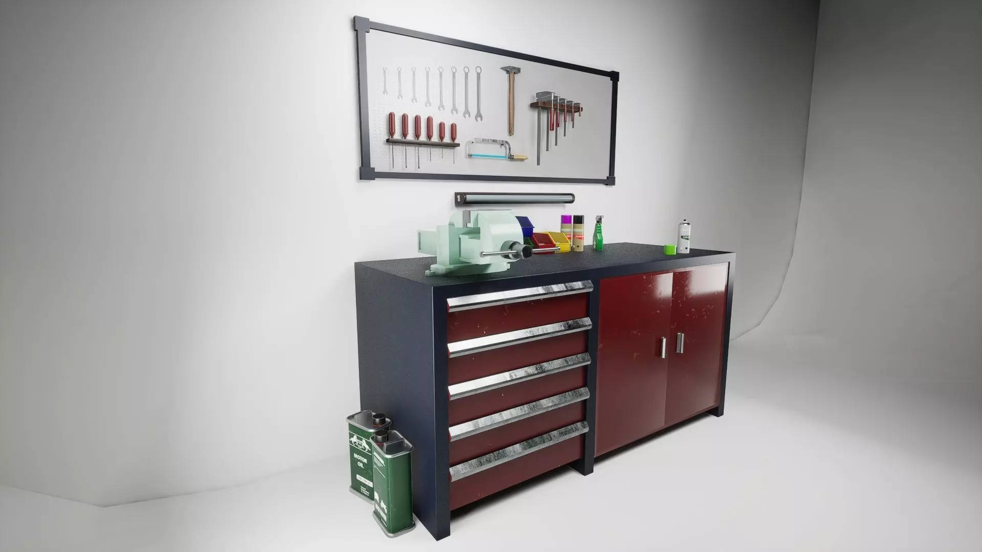 Workbench with Tools Low-poly 3D model_0