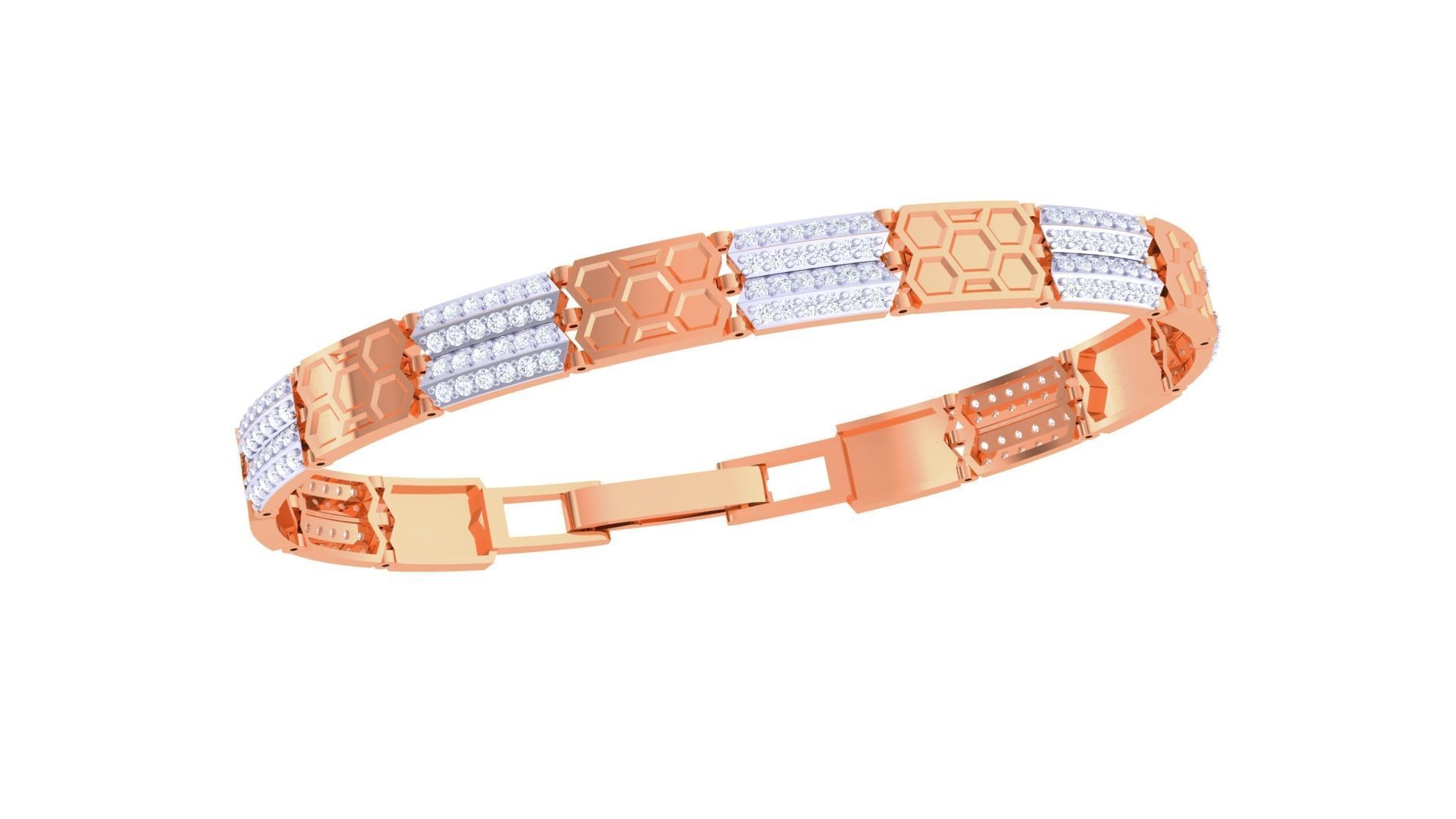 Honeycomb Chain Style Unisex Diamond Bracelet 3dm renders 3D print model_8