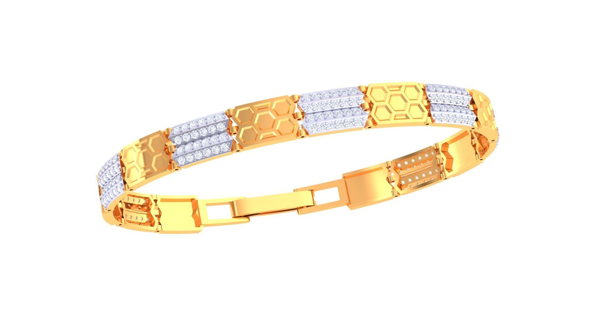 Honeycomb Chain Style Unisex Diamond Bracelet 3dm renders 3D print model_5