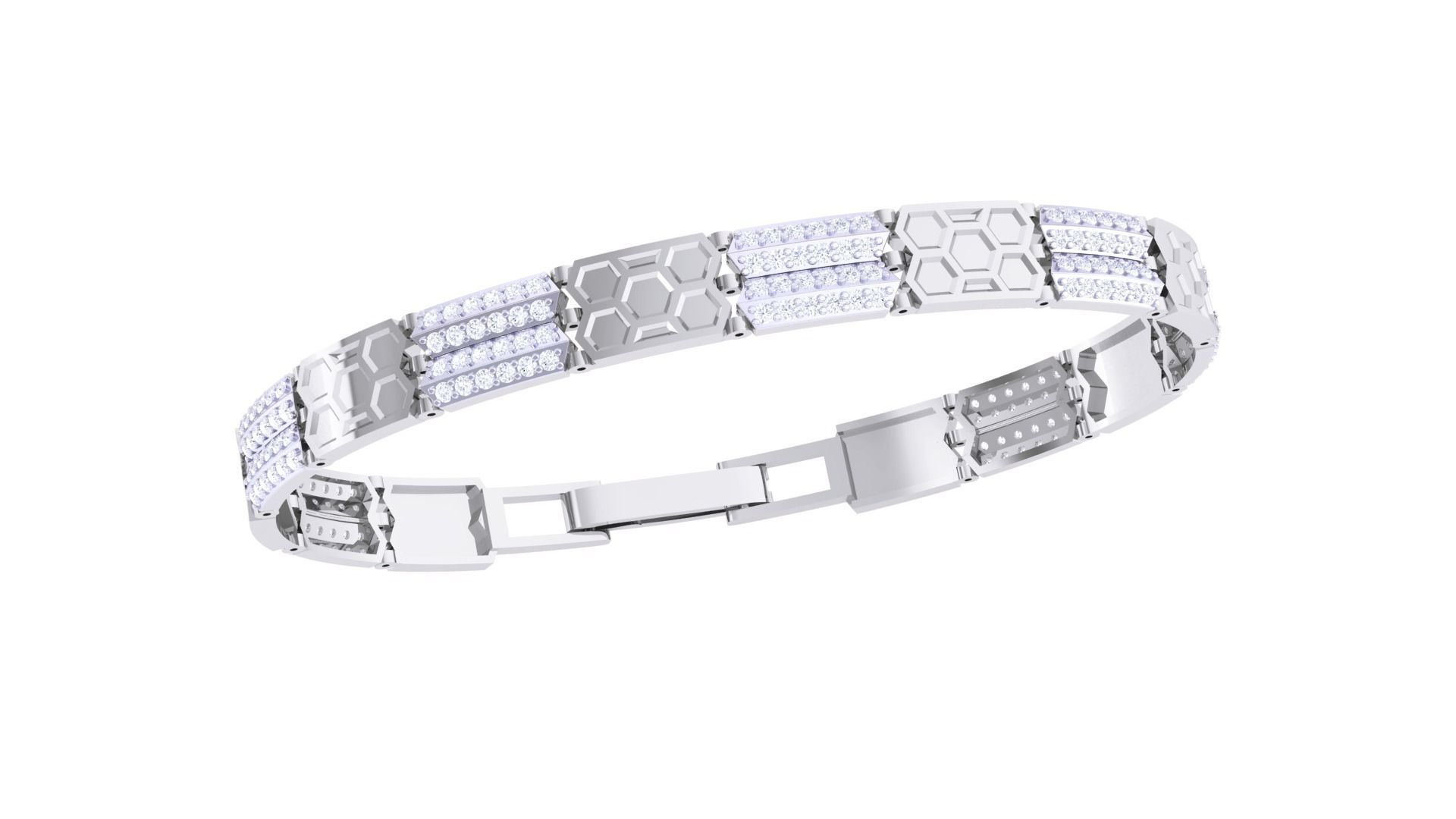 Honeycomb Chain Style Unisex Diamond Bracelet 3dm renders 3D print model_4