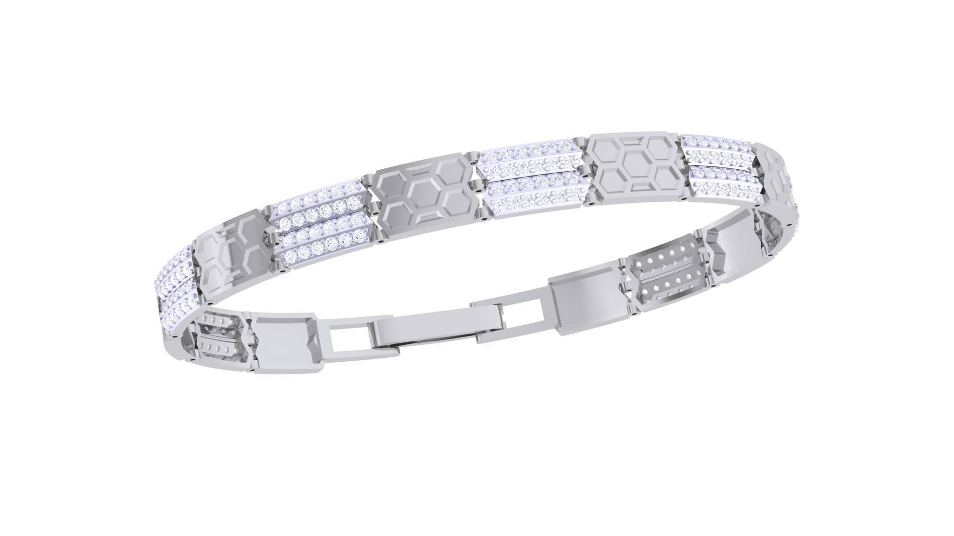 Honeycomb Chain Style Unisex Diamond Bracelet 3dm renders 3D print model_7