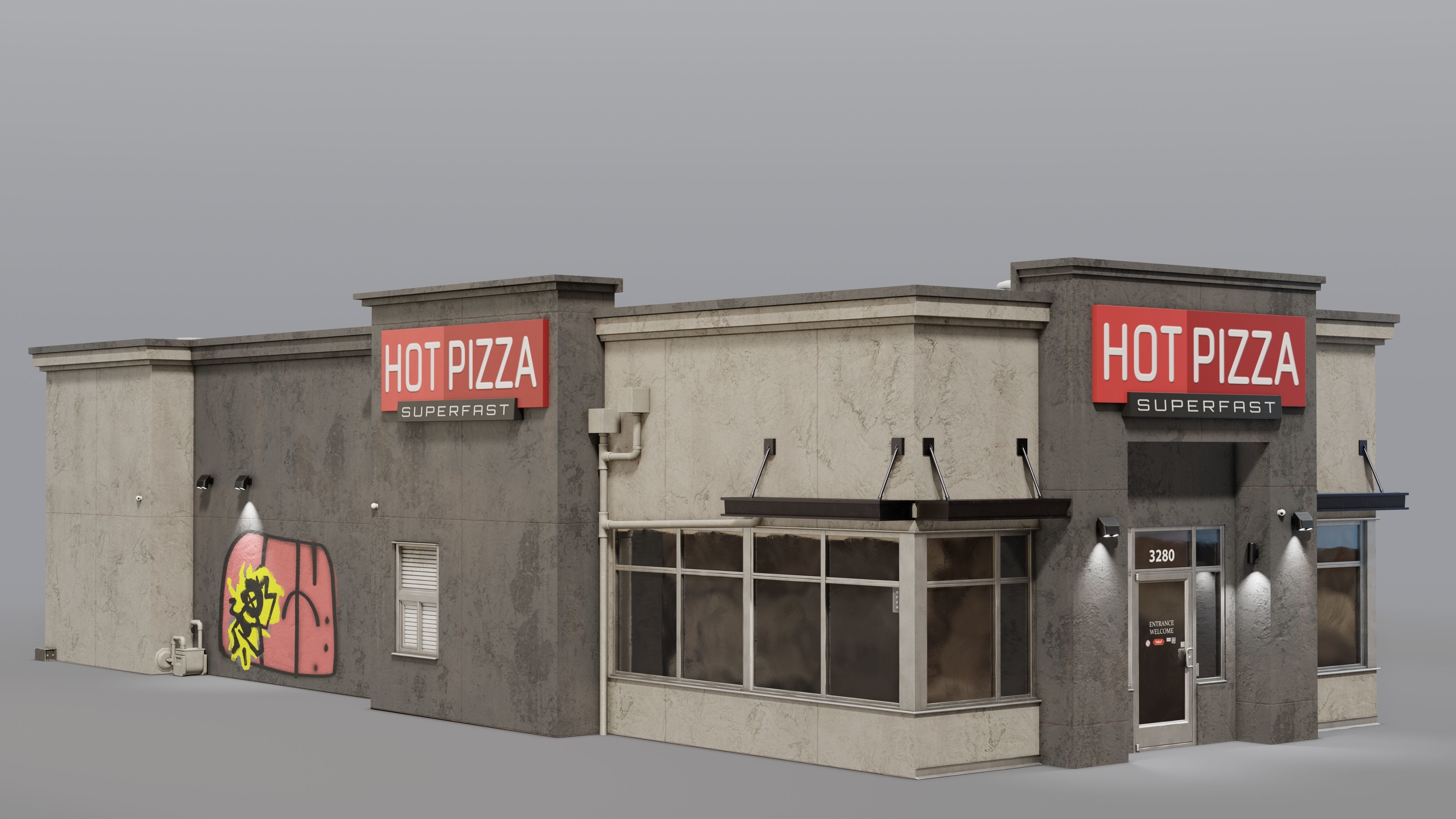 Urban Building - Pizza Restaurant Low-poly 3D model_6