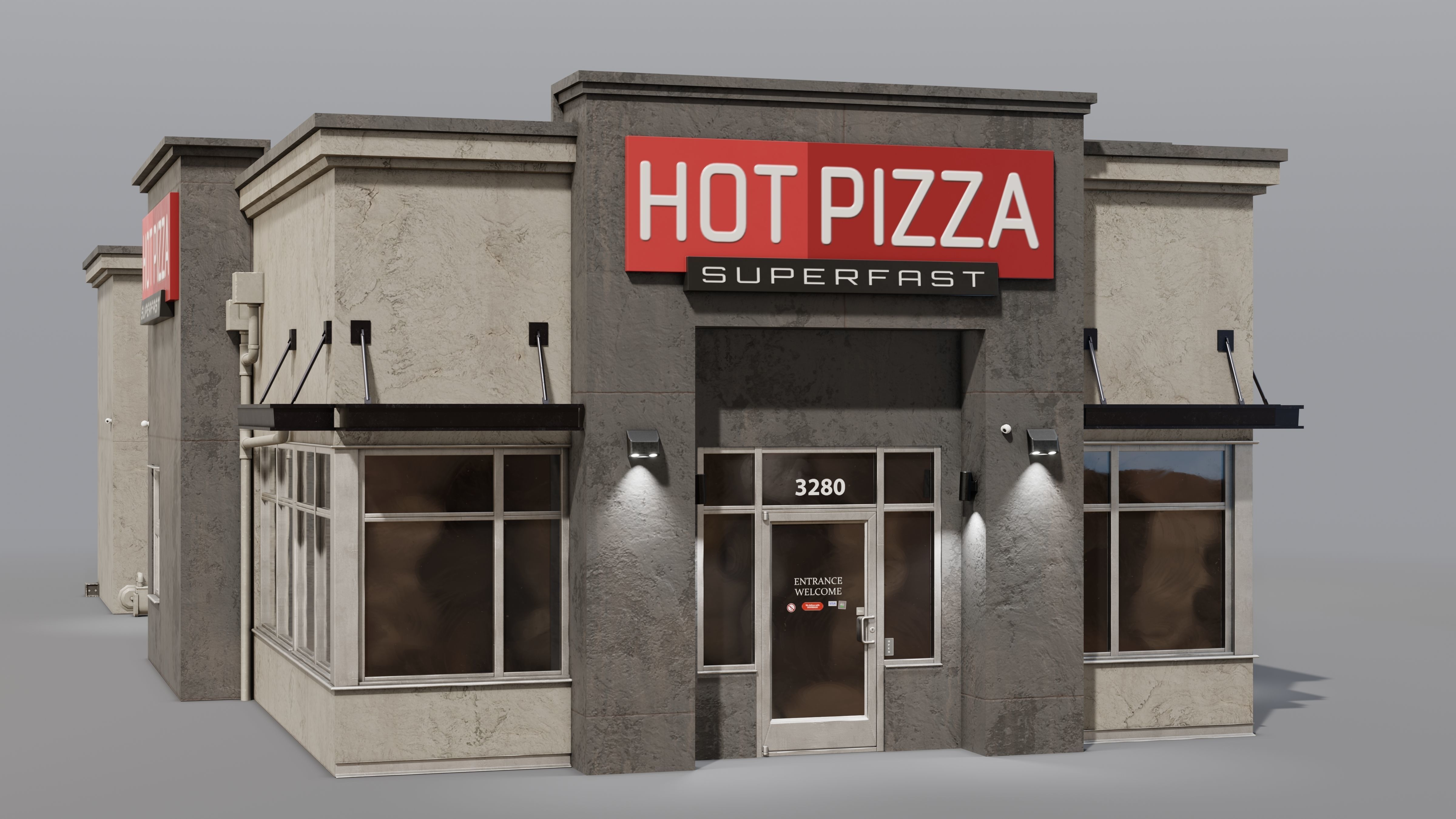 Urban Building - Pizza Restaurant Low-poly 3D model_7