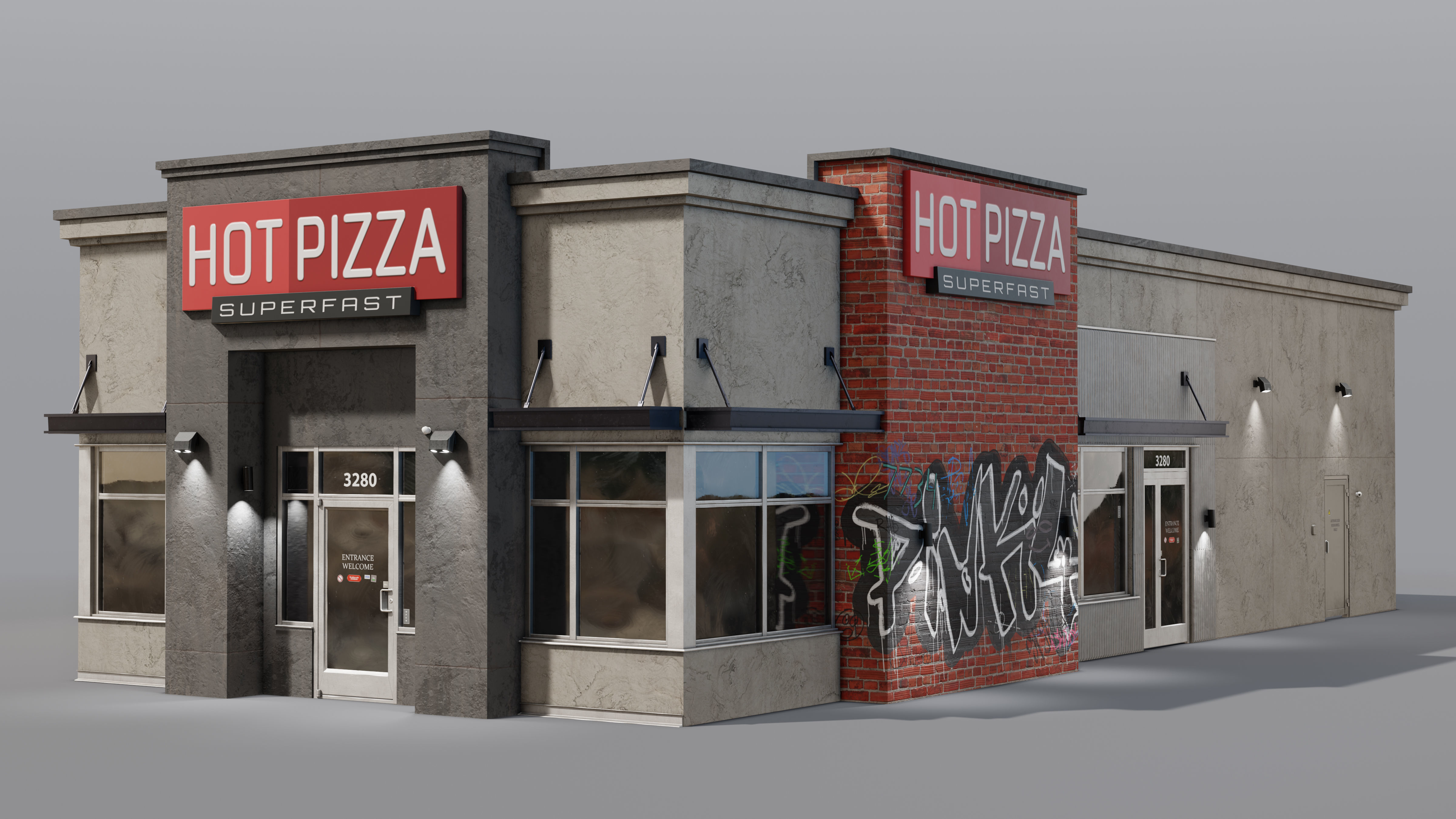 Urban Building - Pizza Restaurant Low-poly 3D model_1