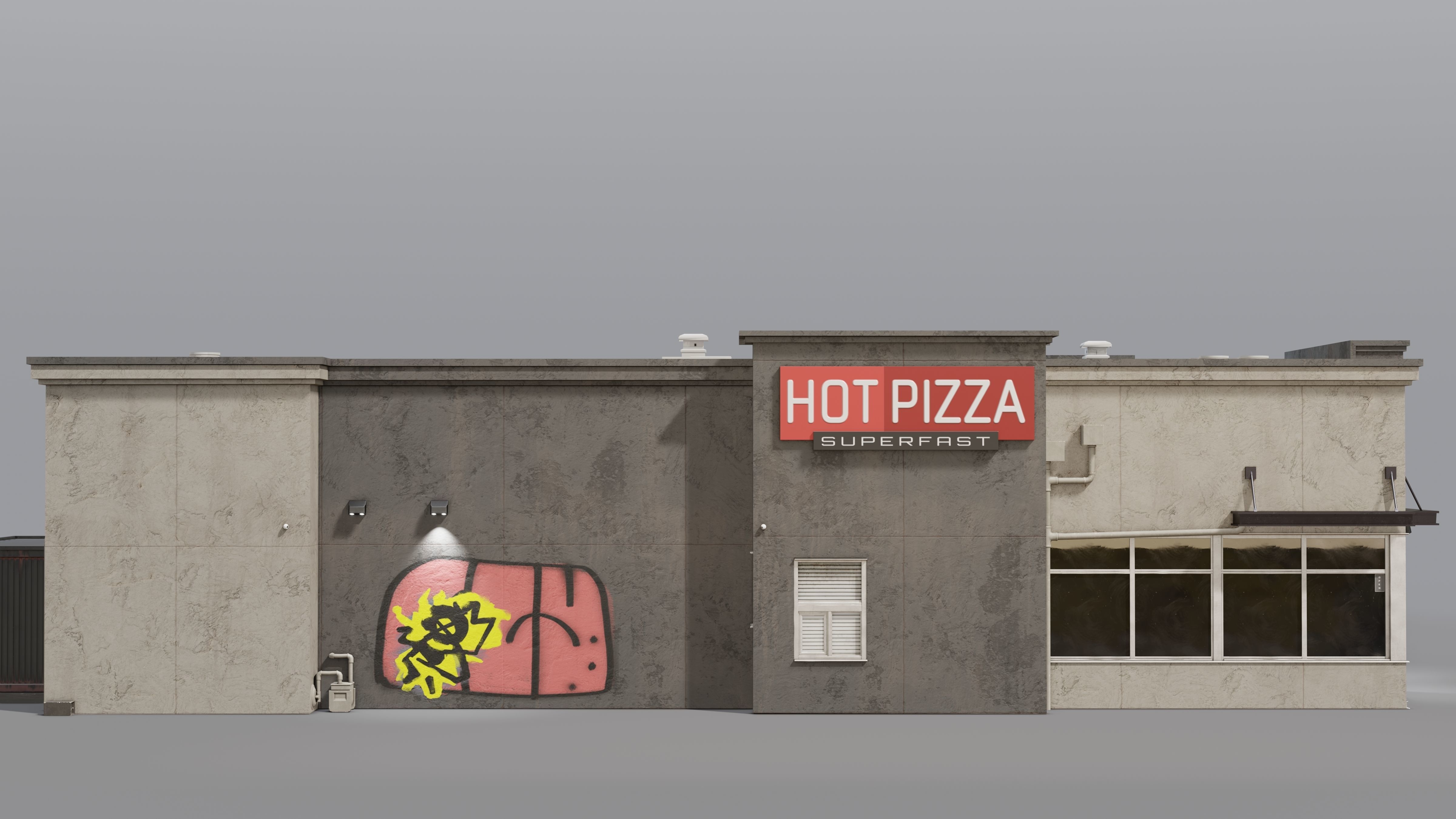 Urban Building - Pizza Restaurant Low-poly 3D model_5