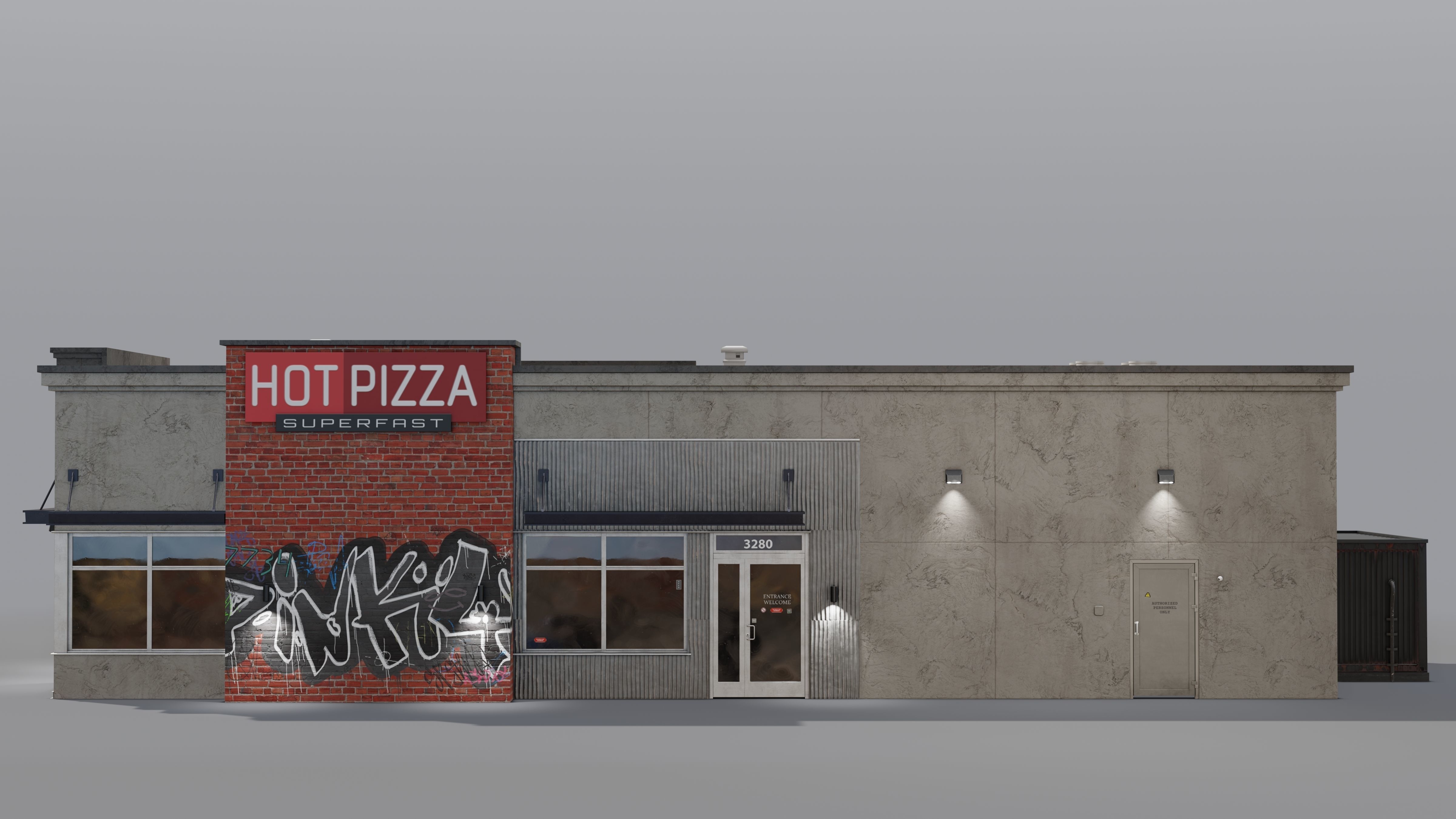 Urban Building - Pizza Restaurant Low-poly 3D model_2