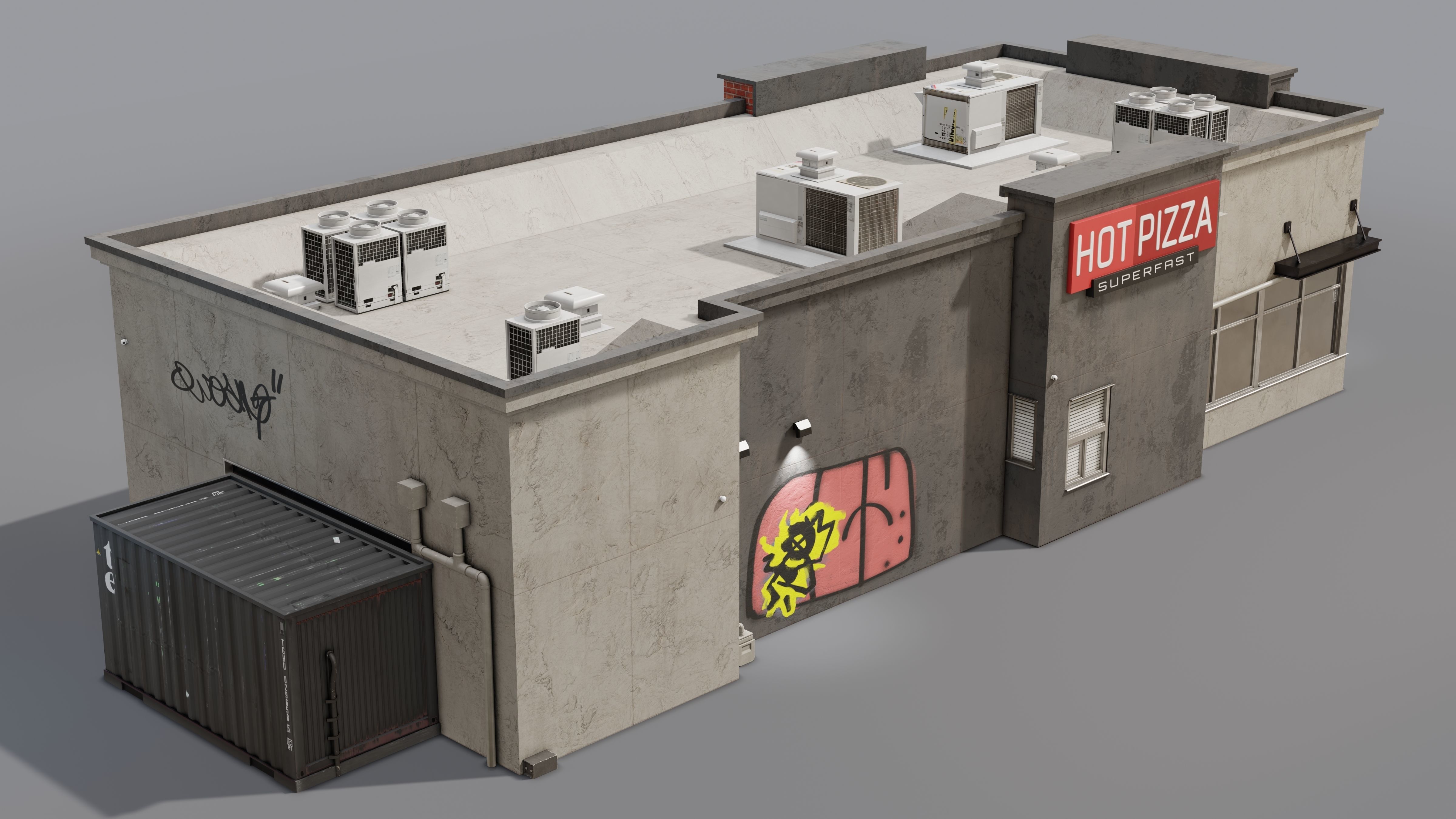 Urban Building - Pizza Restaurant Low-poly 3D model_11