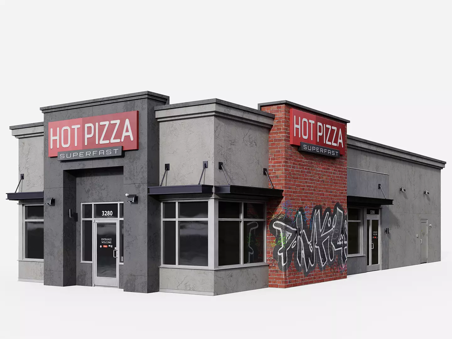 Urban Building - Pizza Restaurant Low-poly 3D model_0