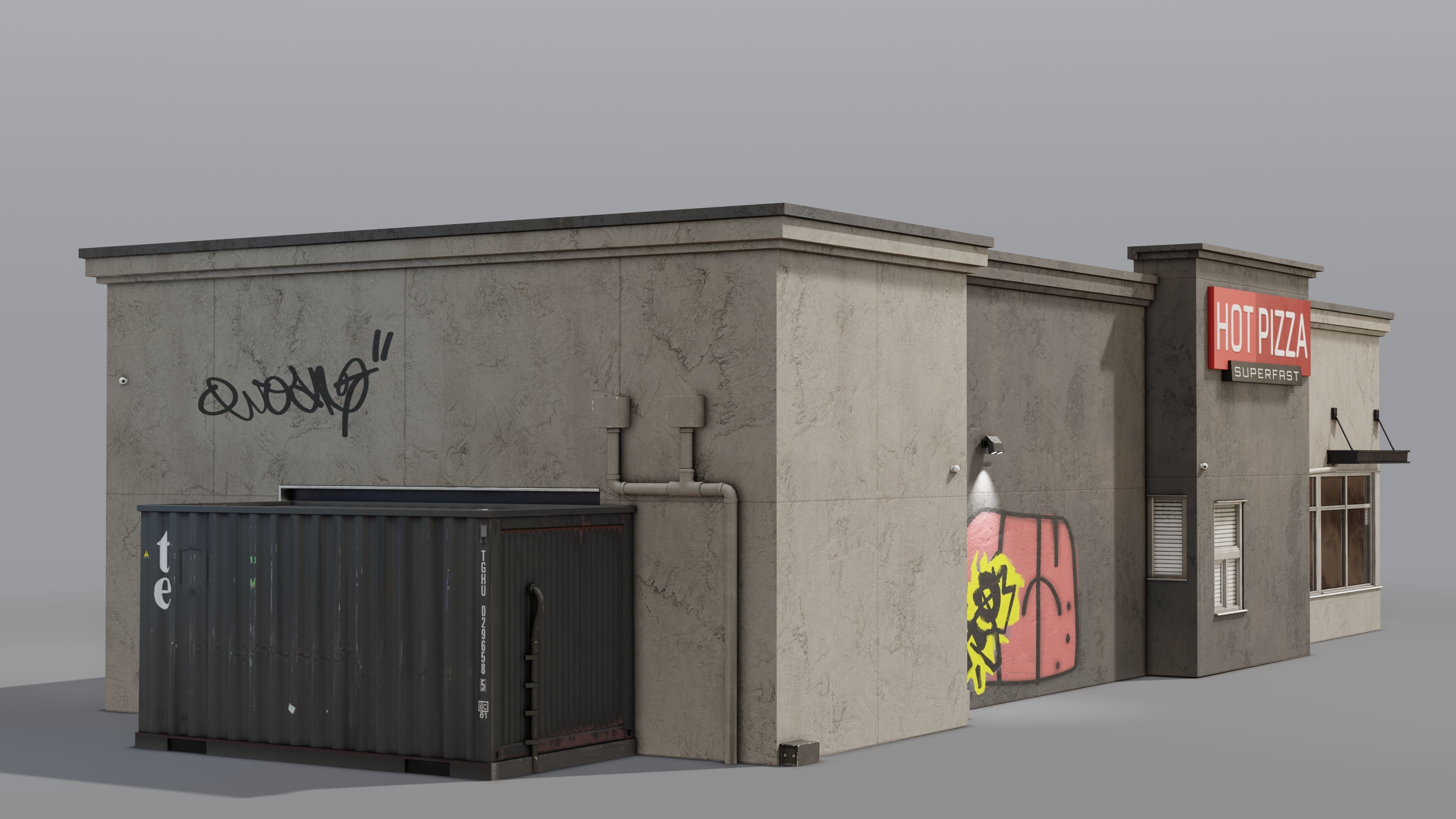 Urban Building - Pizza Restaurant Low-poly 3D model_4