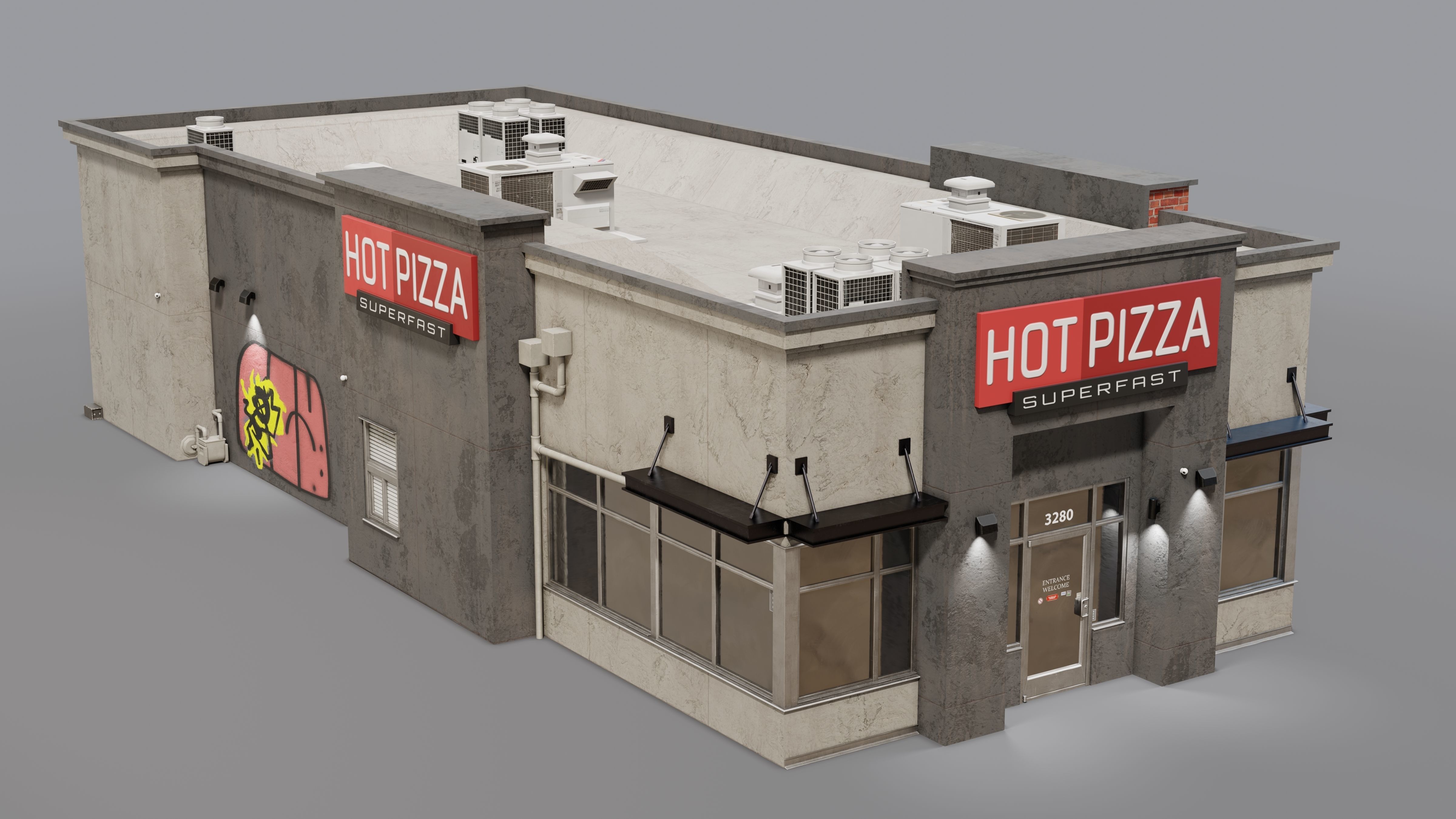 Urban Building - Pizza Restaurant Low-poly 3D model_8