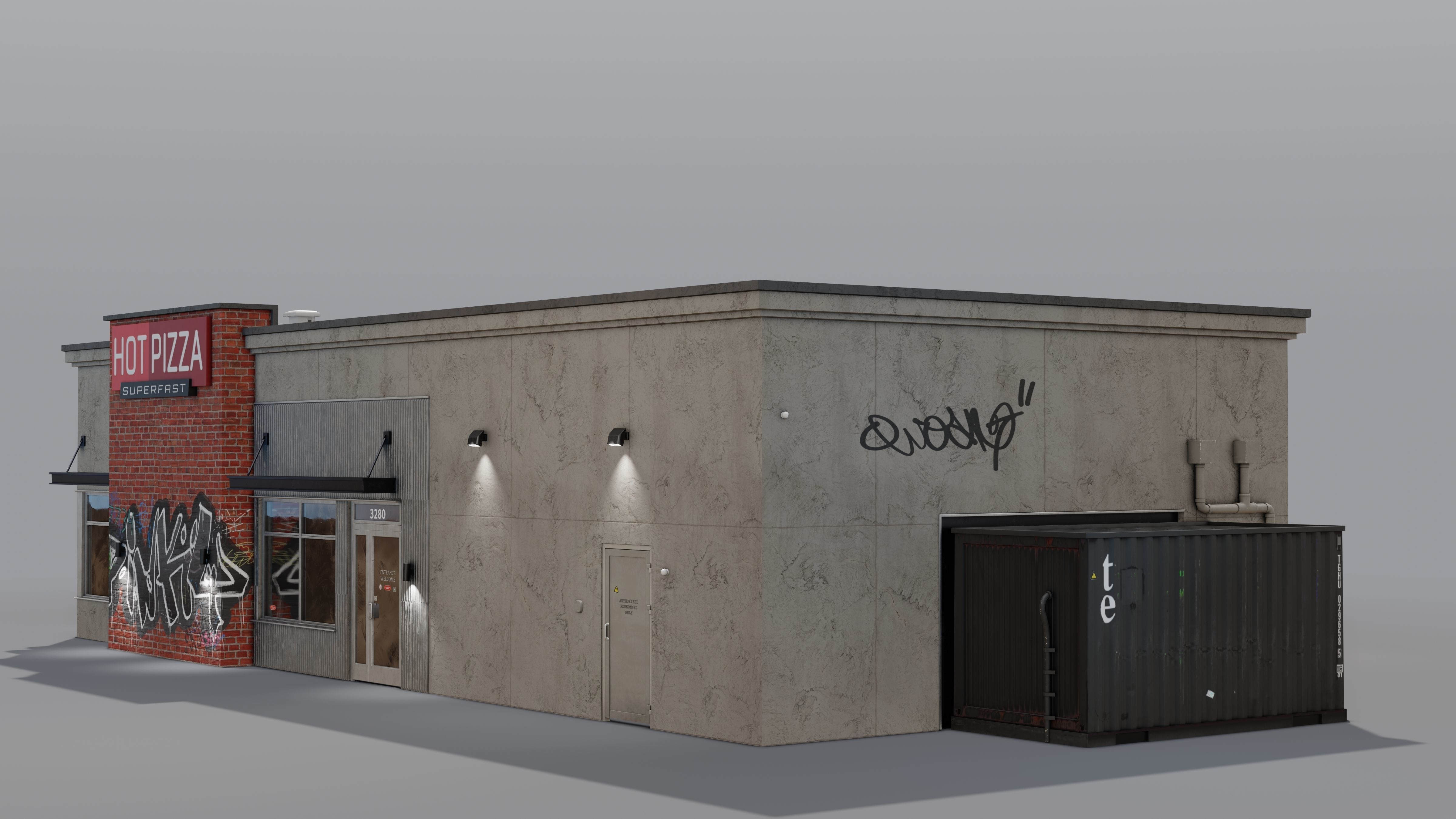Urban Building - Pizza Restaurant Low-poly 3D model_3