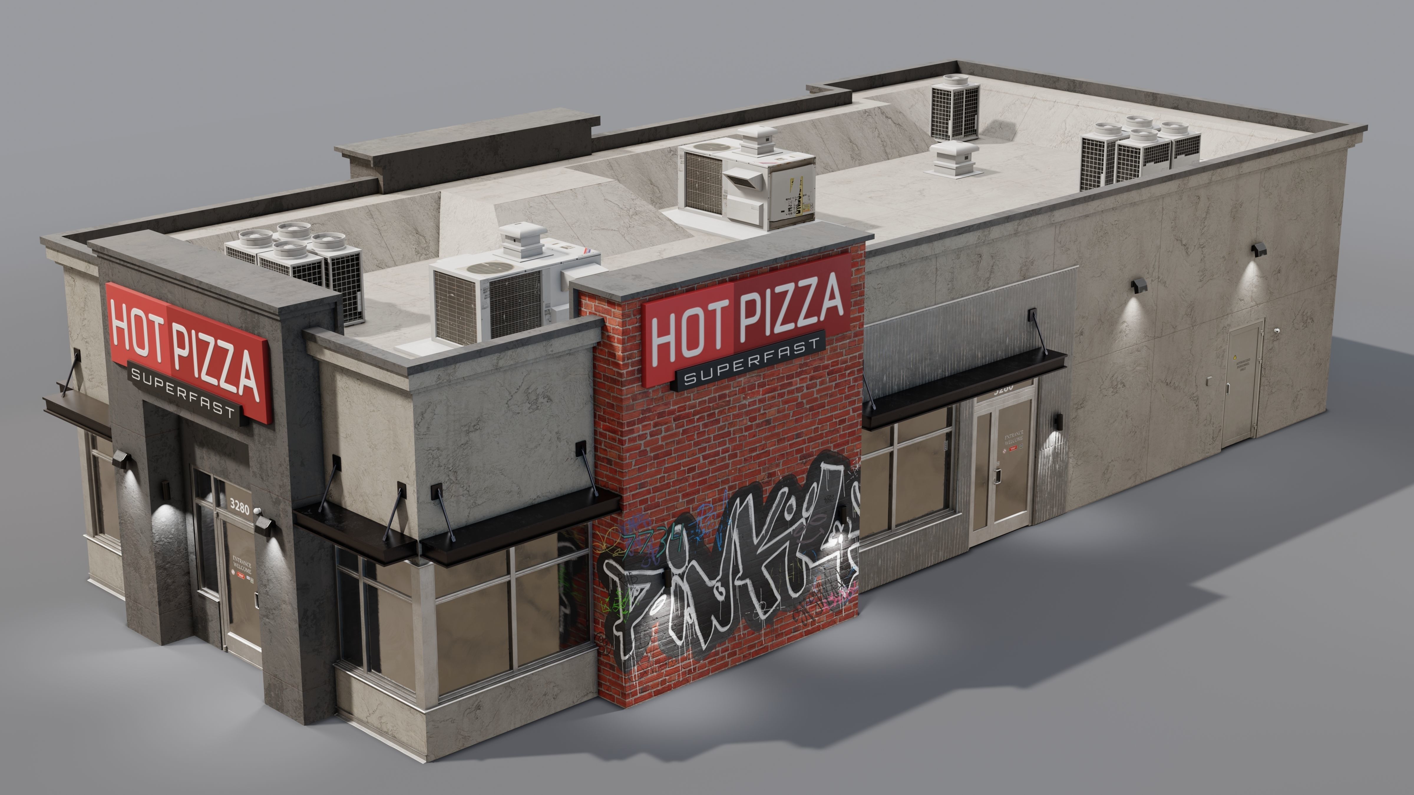 Urban Building - Pizza Restaurant Low-poly 3D model_9