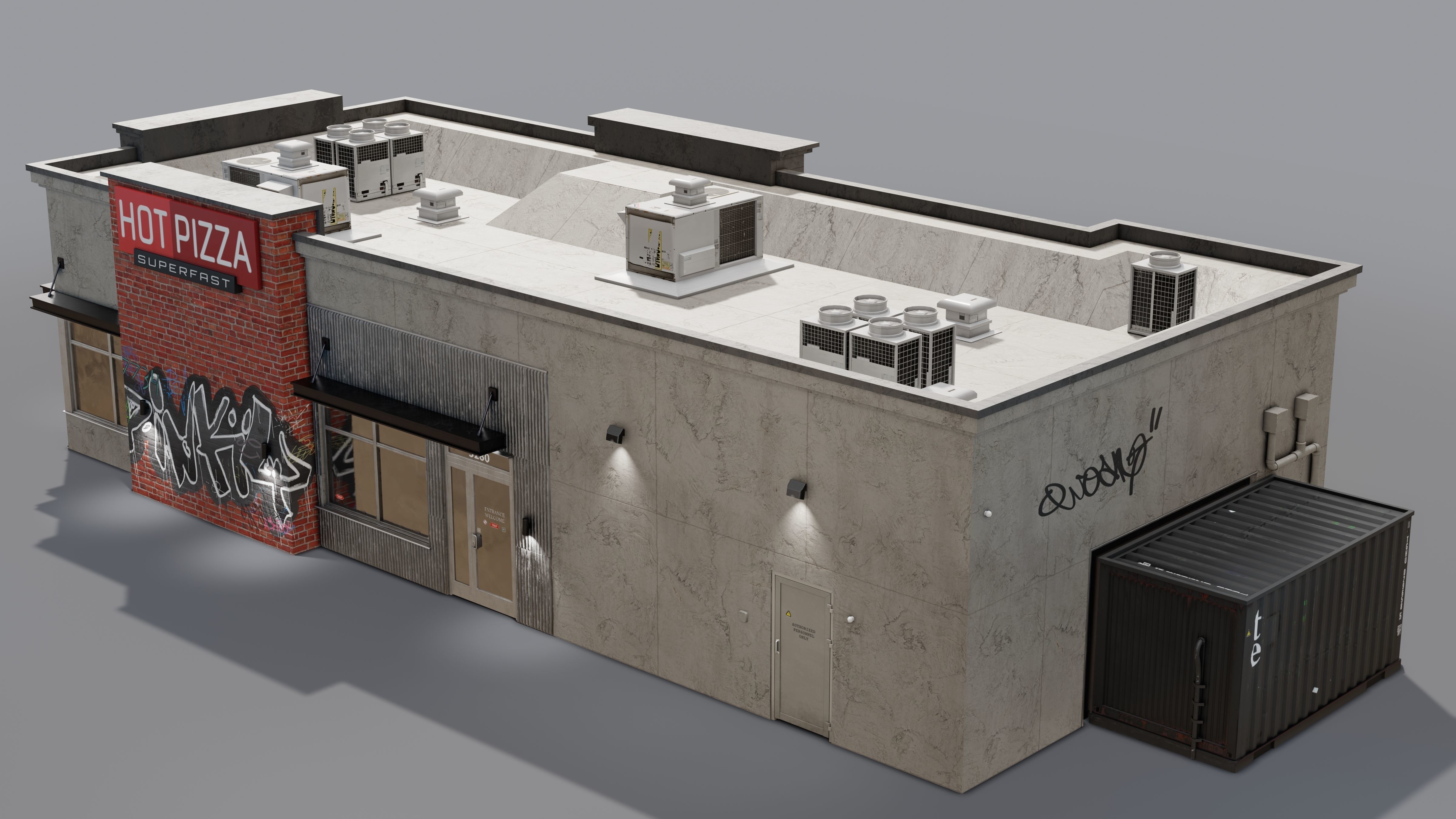 Urban Building - Pizza Restaurant Low-poly 3D model_10